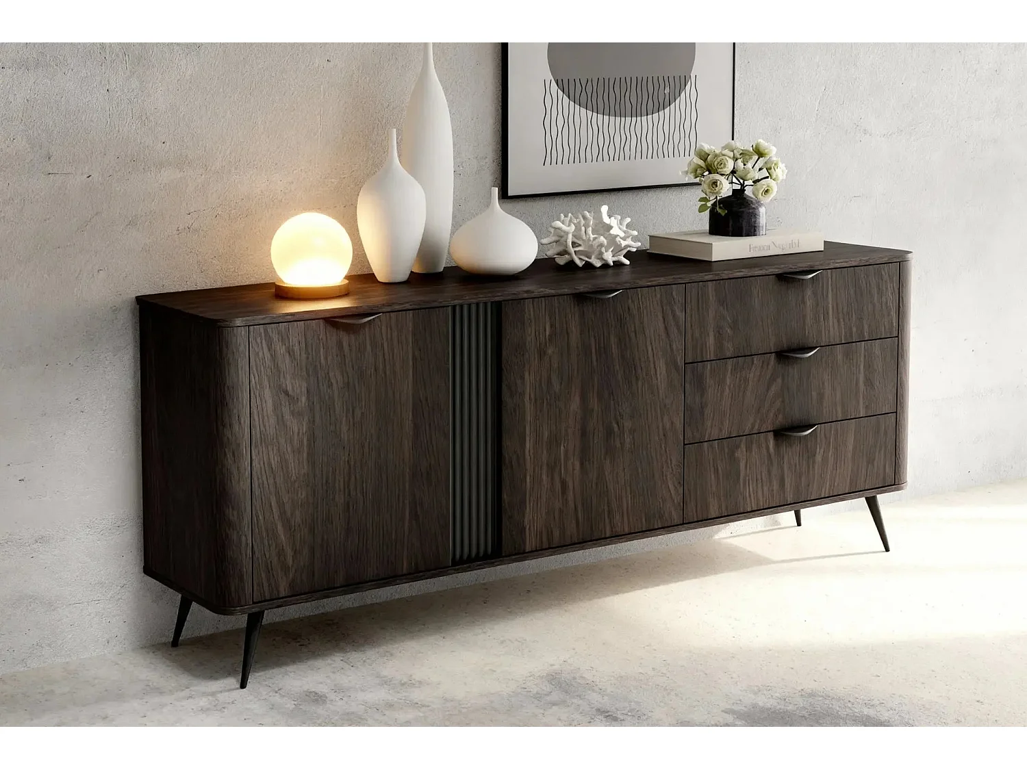SELENA - Buffet 2 portes 195cmbois de chêne - Chêne foncé