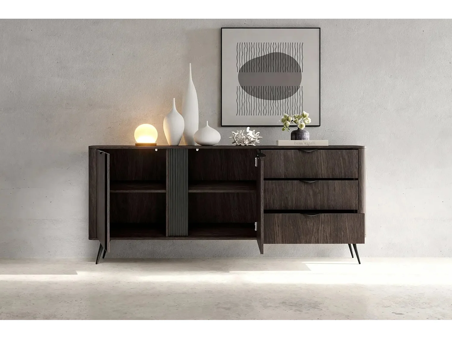 SELENA - Buffet 2 portes 195cmbois de chêne - Chêne foncé