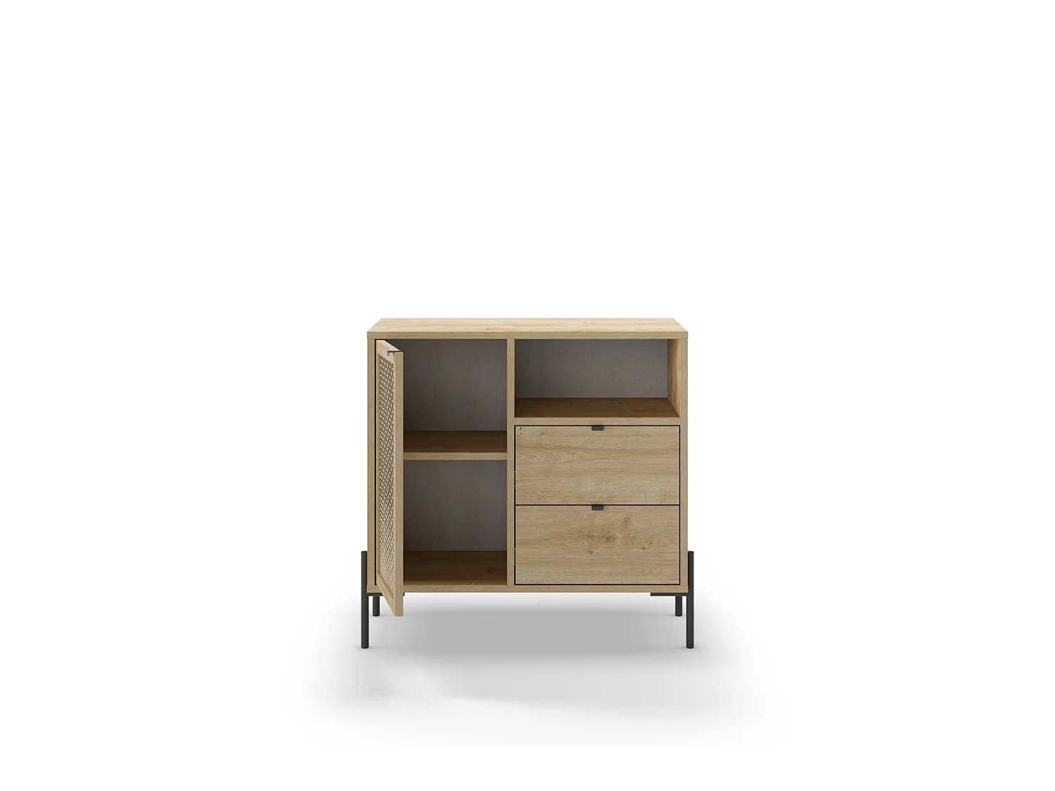 STERA - Mini commode 1 porte 84cm en mélamine - Chêne clair