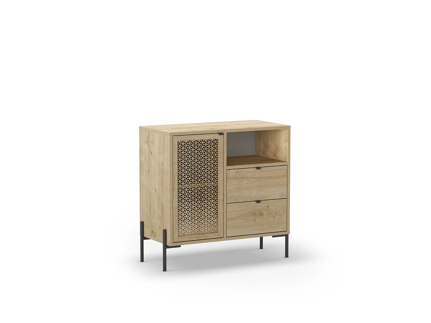 STERA - Mini commode 1 porte 84cm en mélamine - Chêne clair