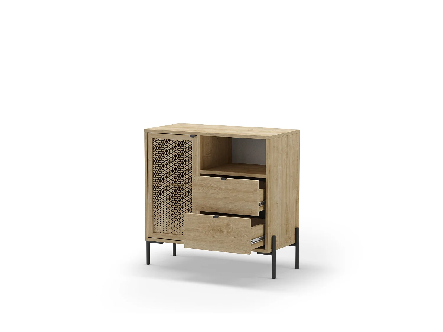STERA - Mini commode 1 porte 84cm en mélamine - Chêne clair