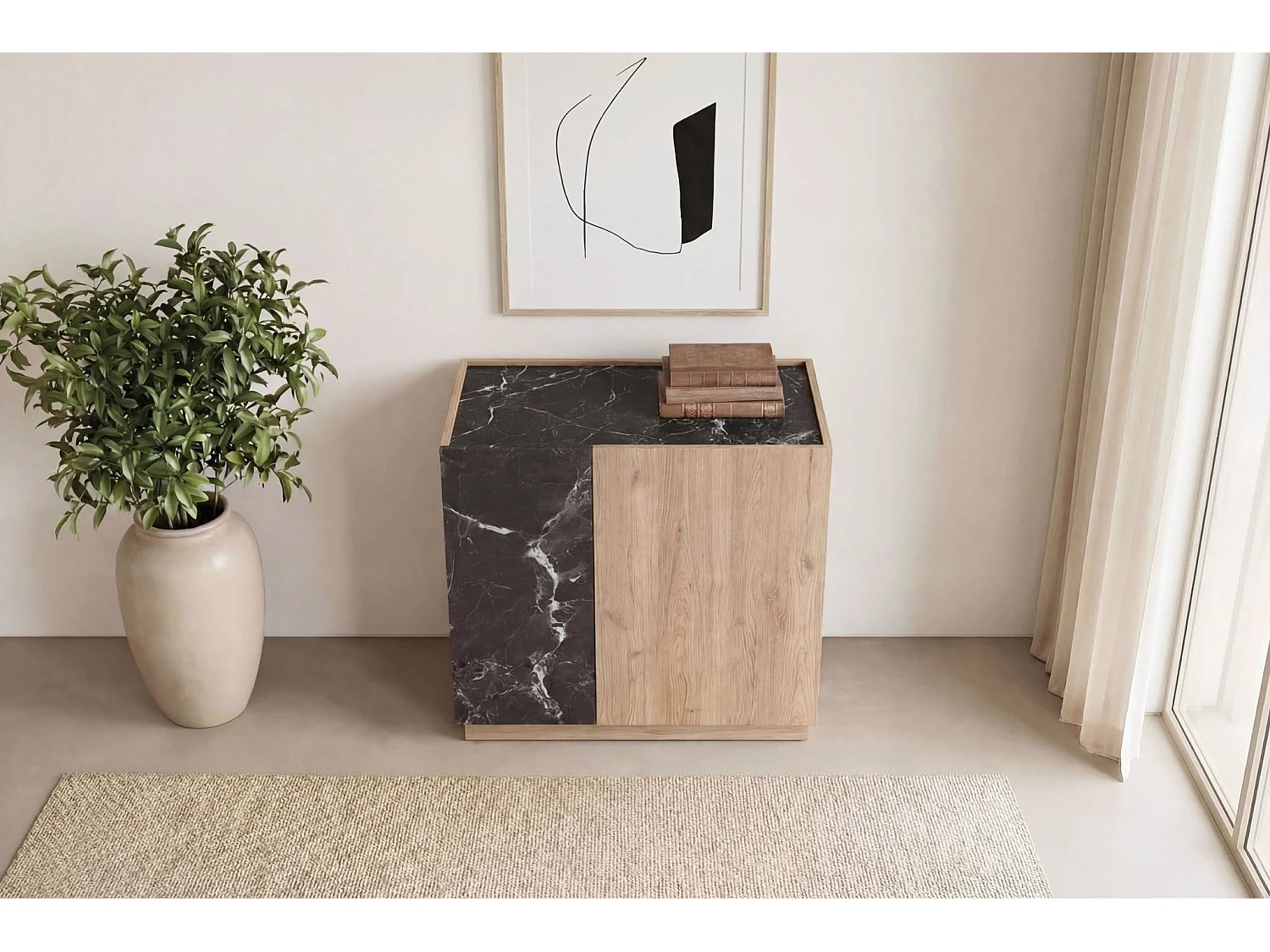 AUREN - Mini commode 2 portes 80cm en mélamine - Chêne clair