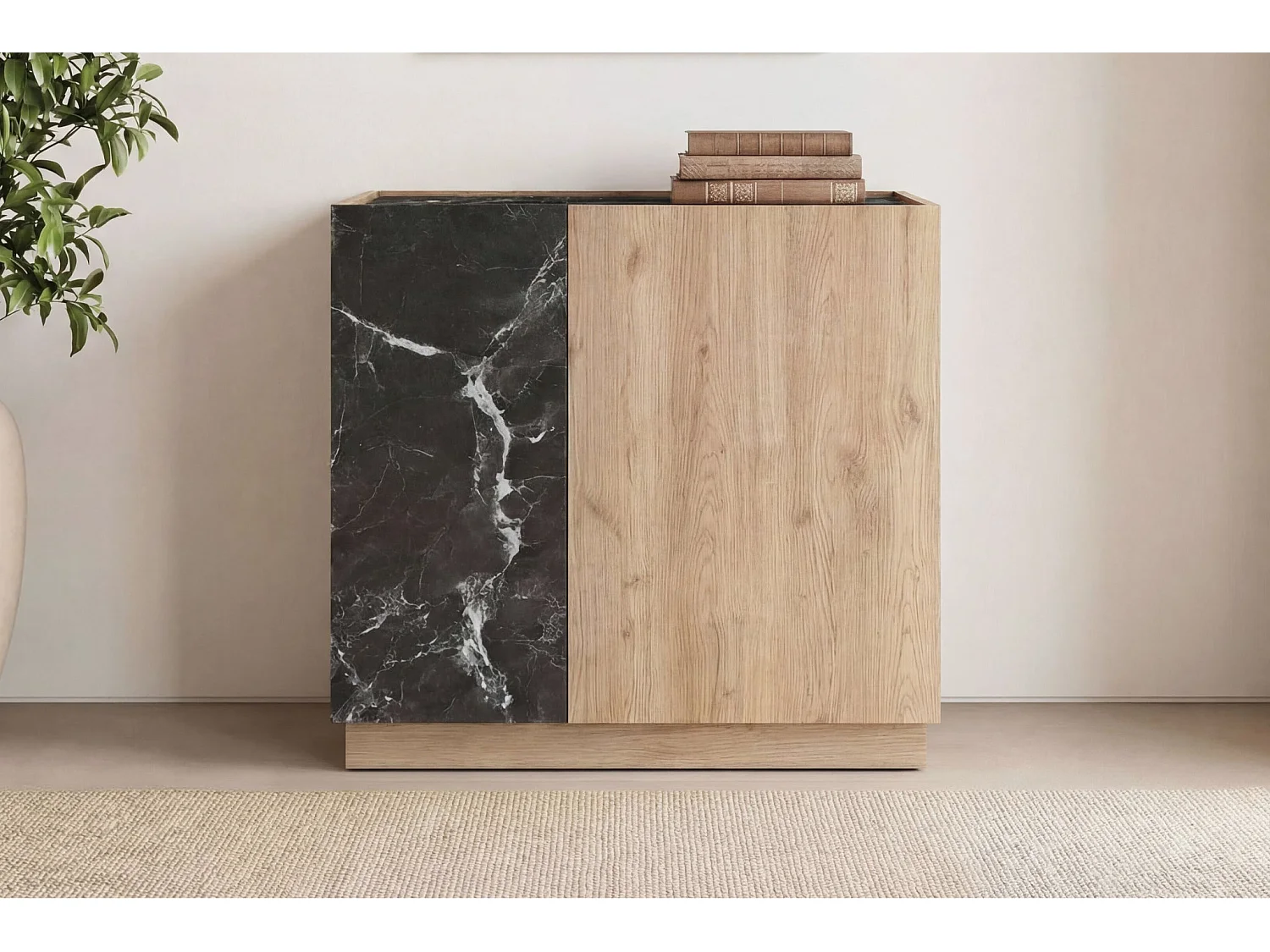 AUREN - Mini commode 2 portes 80cm en mélamine - Chêne clair