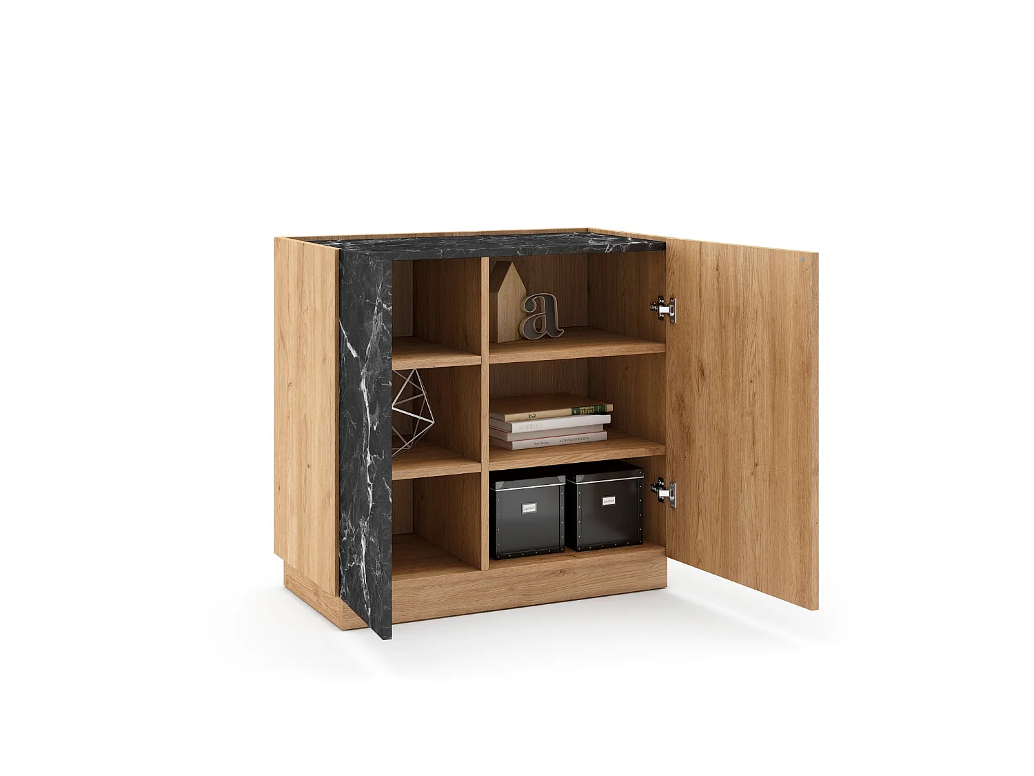AUREN - Mini commode 2 portes 80cm en mélamine - Chêne clair
