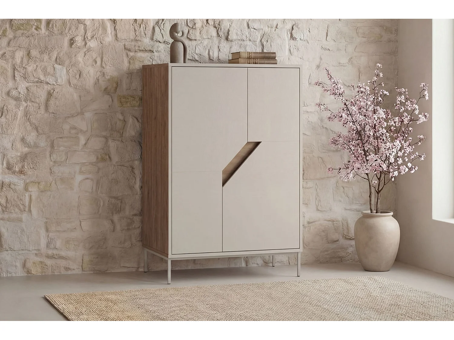 DALIA - Commode 2 tiroirs 85cm en mélamine - Beige