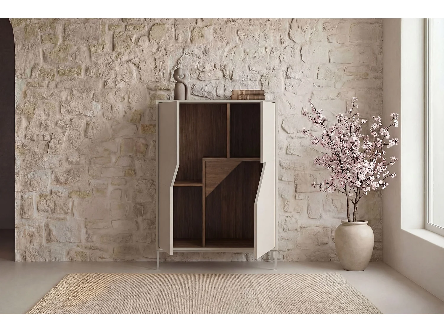 DALIA - Commode 2 tiroirs 85cm en mélamine - Beige