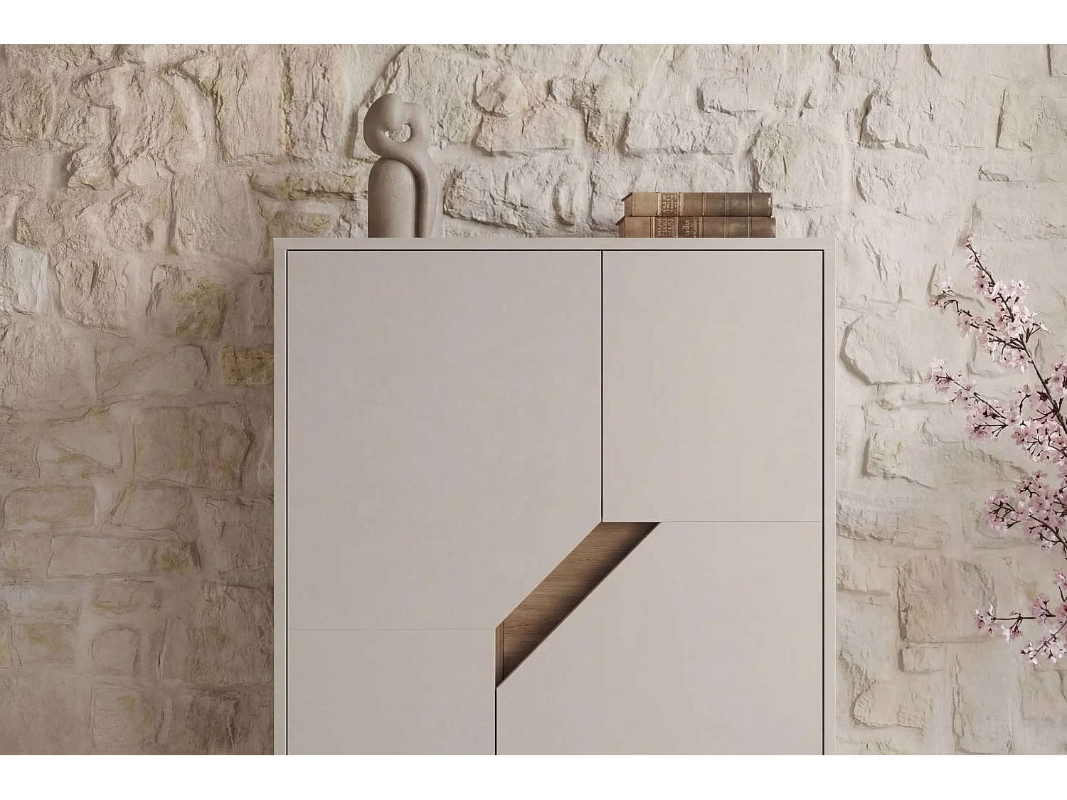 DALIA - Commode 2 tiroirs 85cm en mélamine - Beige