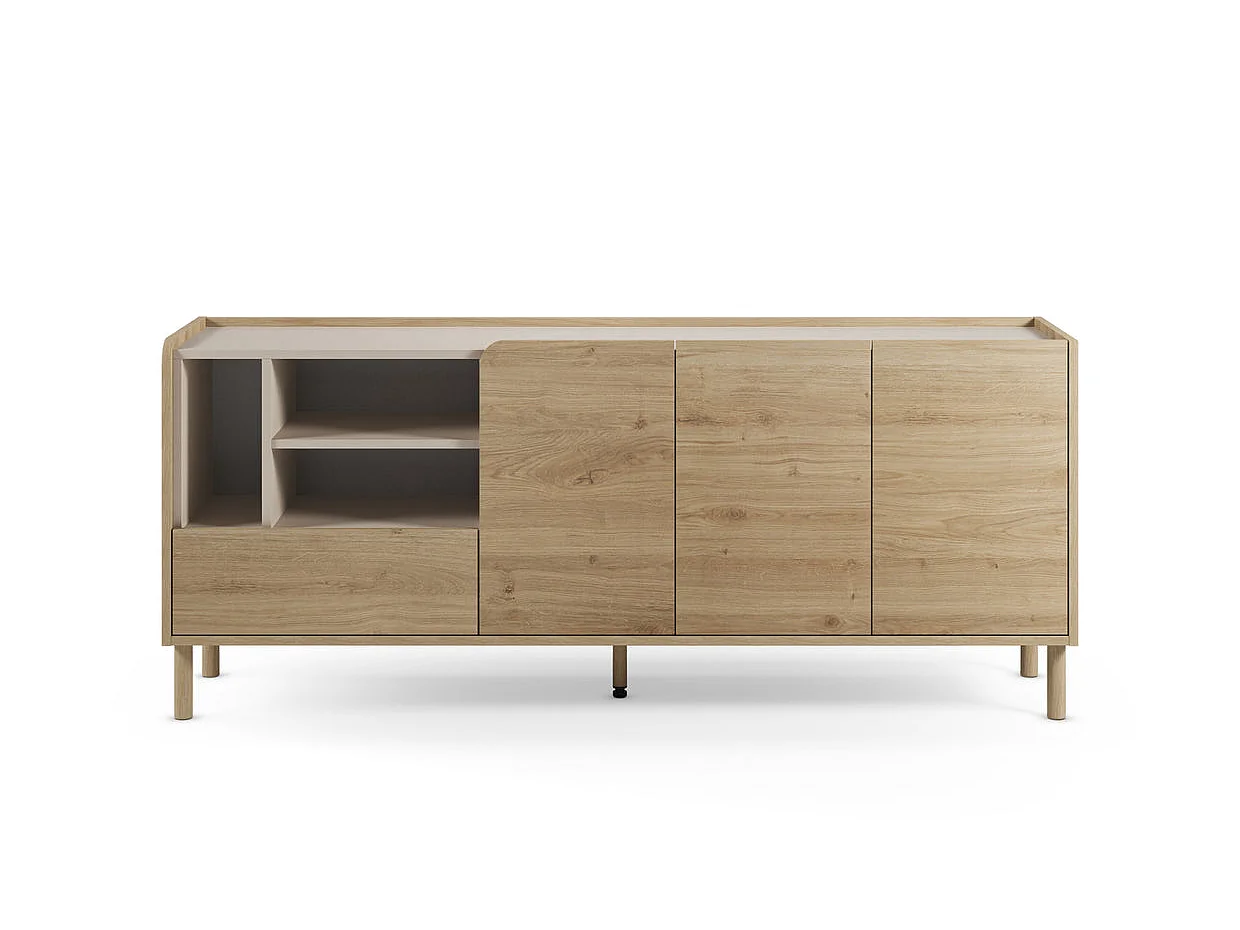 ISADORA - Buffet 3 portes 180cm en mélamine - Chêne clair