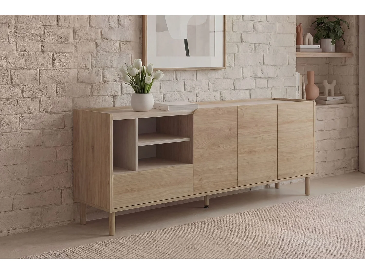 ISADORA - Buffet 3 portes 180cm en mélamine - Chêne clair