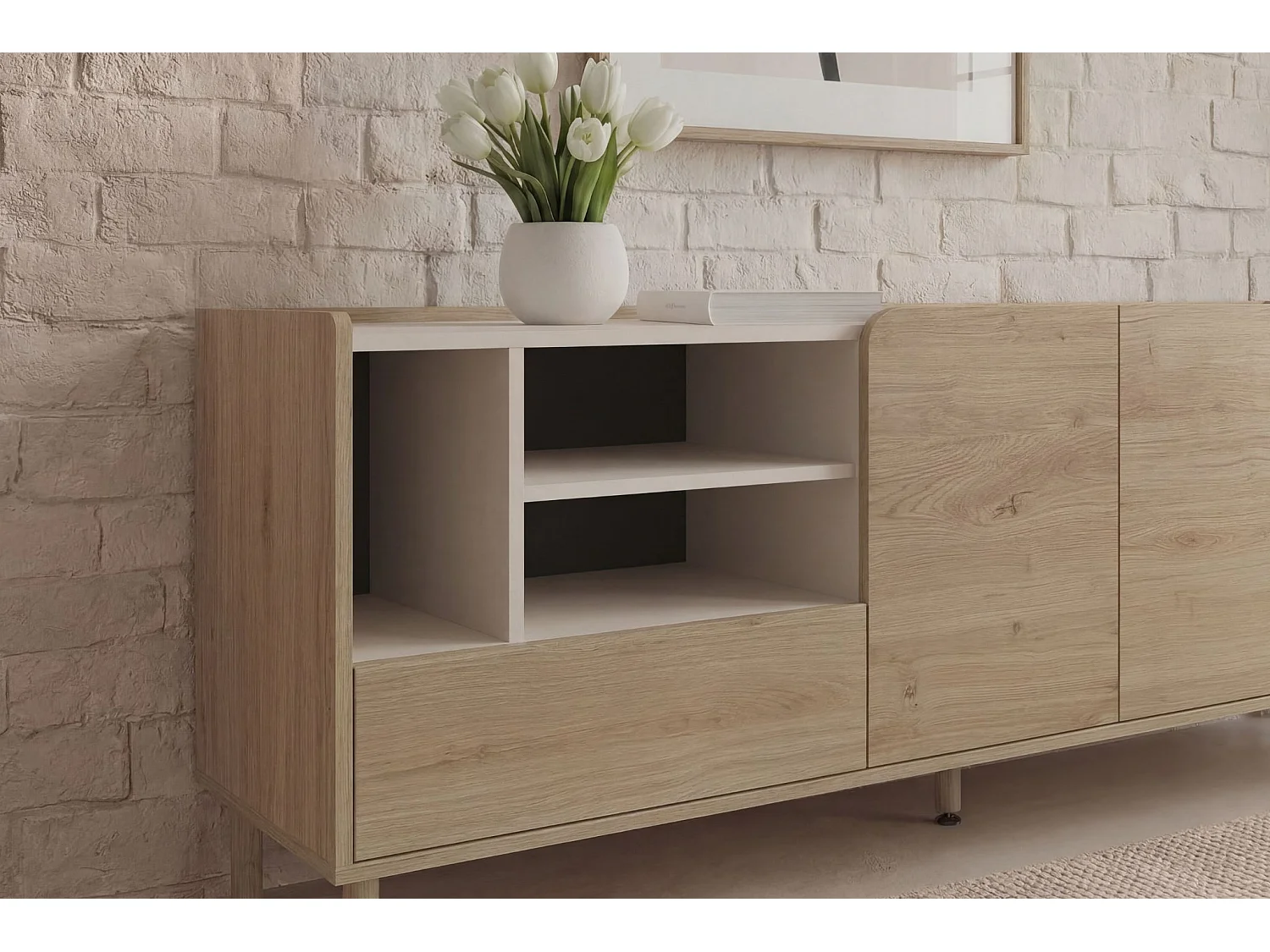 ISADORA - Buffet 3 portes 180cm en mélamine - Chêne clair