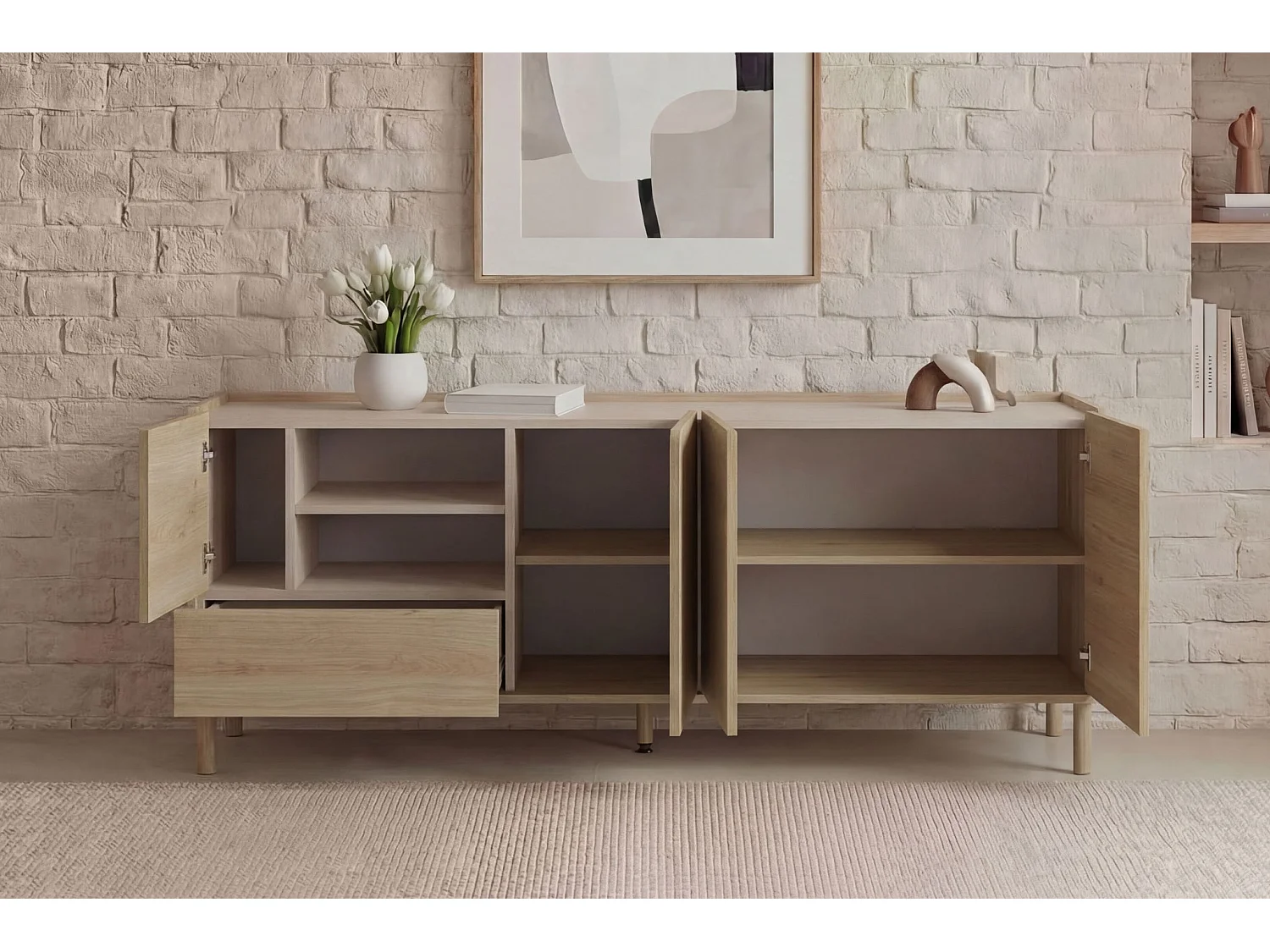 ISADORA - Buffet 3 portes 180cm en mélamine - Chêne clair