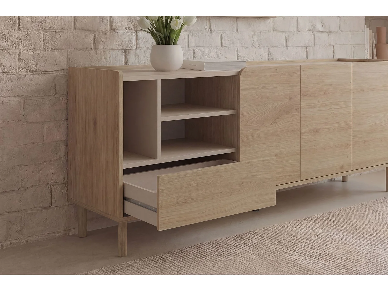 ISADORA - Buffet 3 portes 180cm en mélamine - Chêne clair