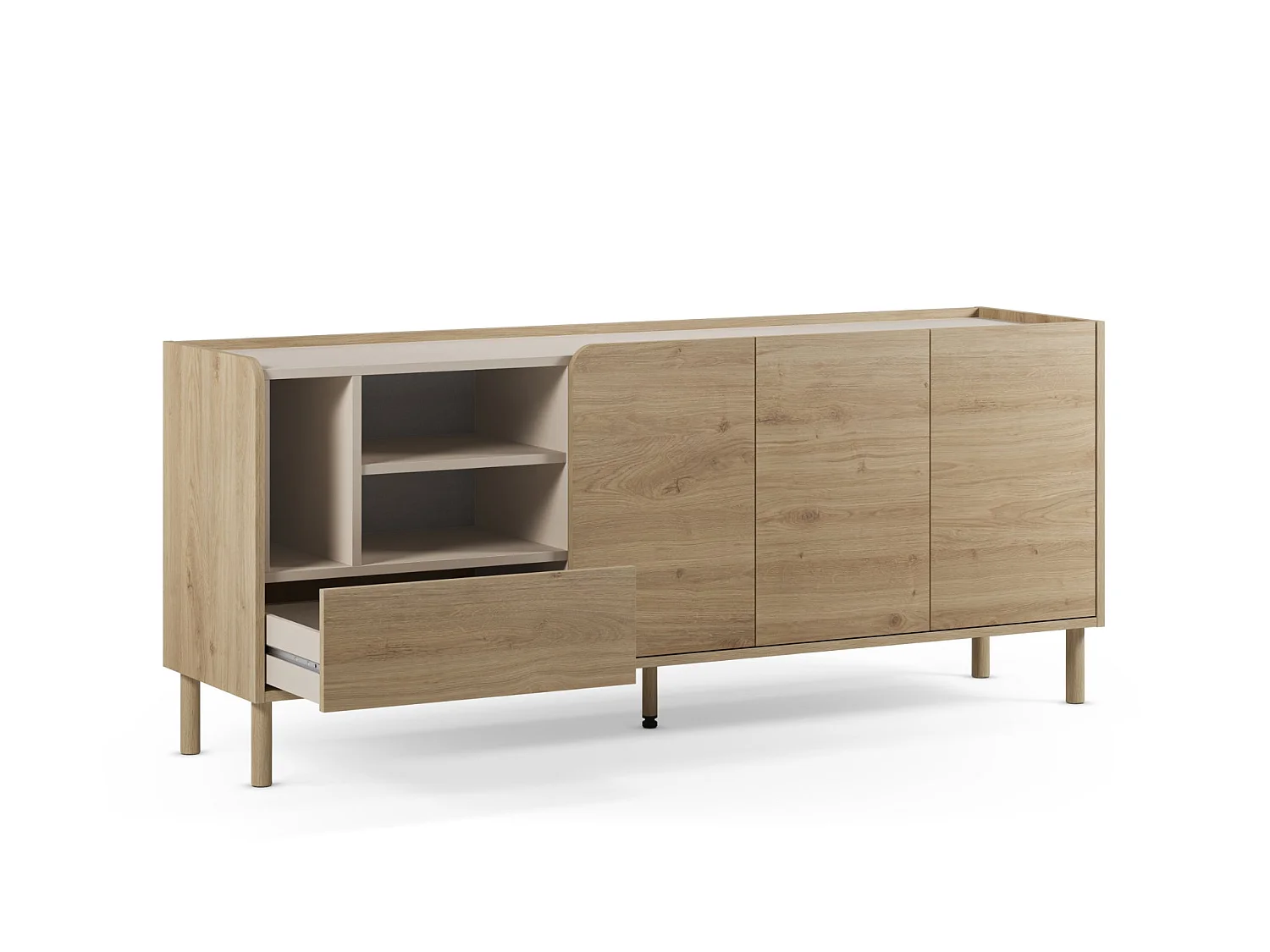 ISADORA - Buffet 3 portes 180cm en mélamine - Chêne clair