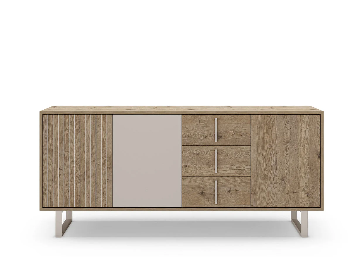 MINELA - Buffet 3 portes 180cm en mélamine - Chêne clair
