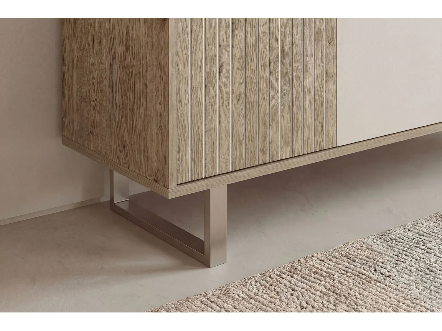 MINELA - Buffet 3 portes 180cm en mélamine - Chêne clair