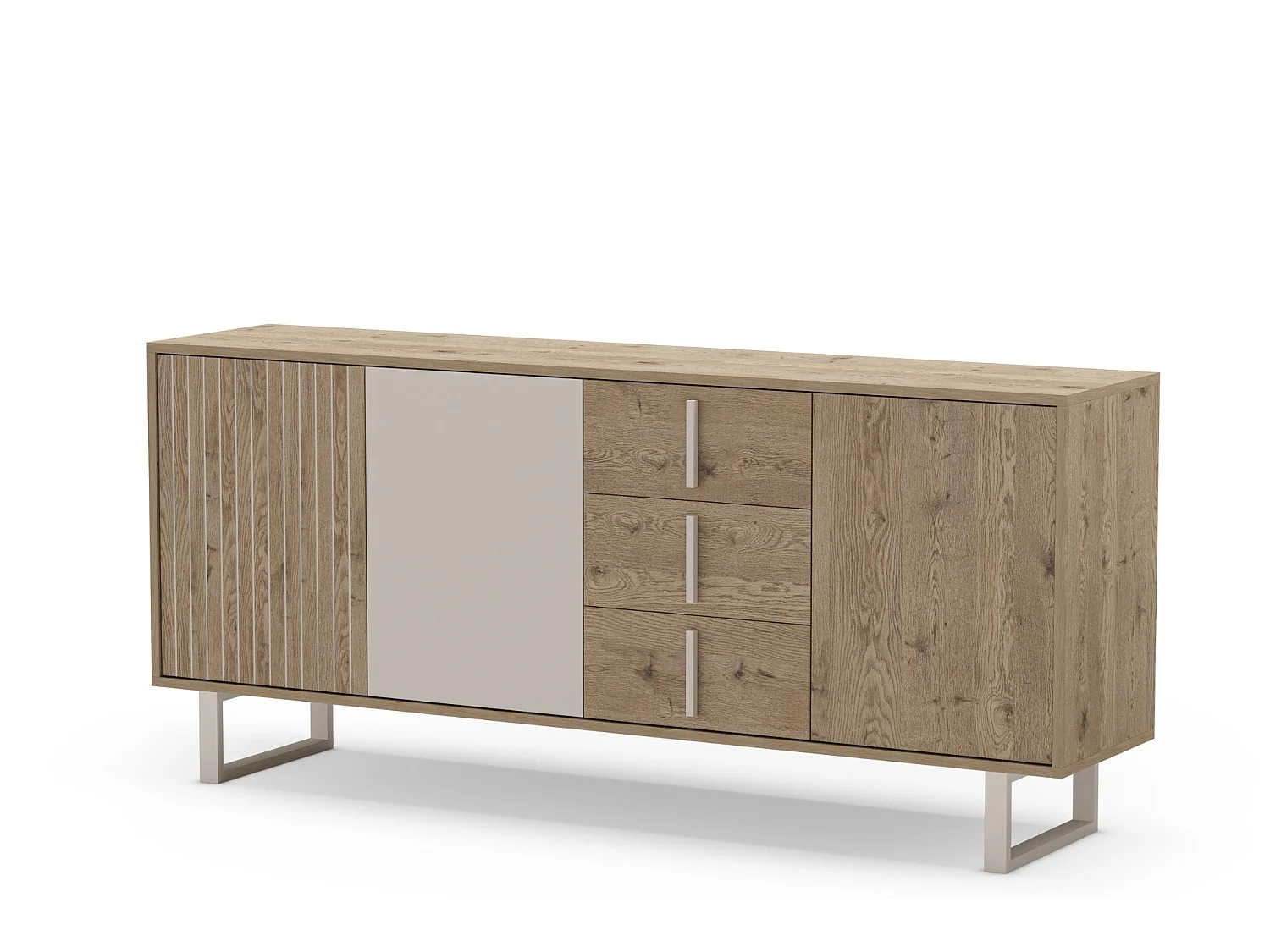 MINELA - Buffet 3 portes 180cm en mélamine - Chêne clair