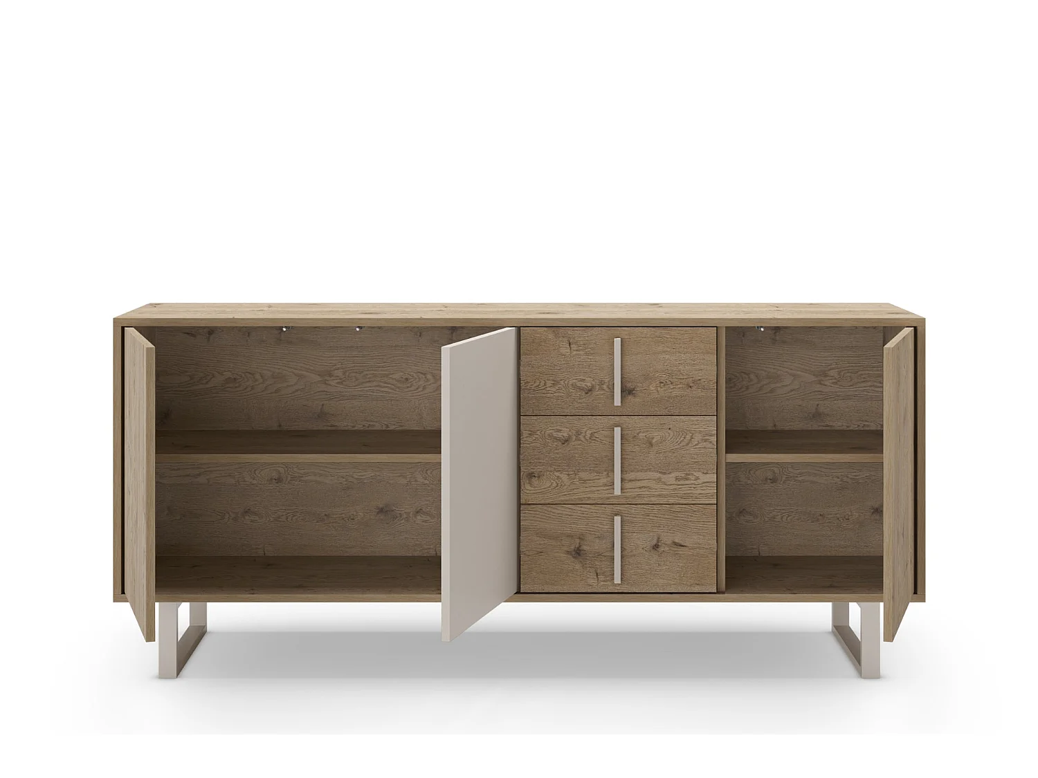 MINELA - Buffet 3 portes 180cm en mélamine - Chêne clair
