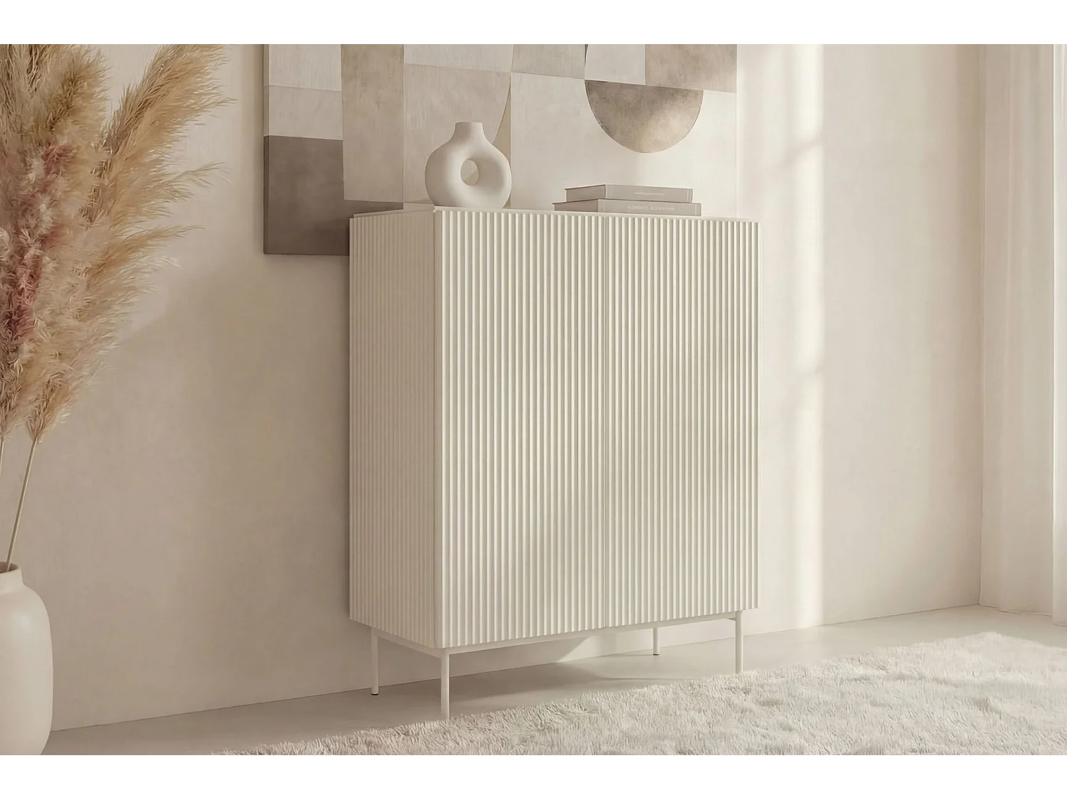 ZORA - Commode 2 portes 98cmpieds en métal - Blanc