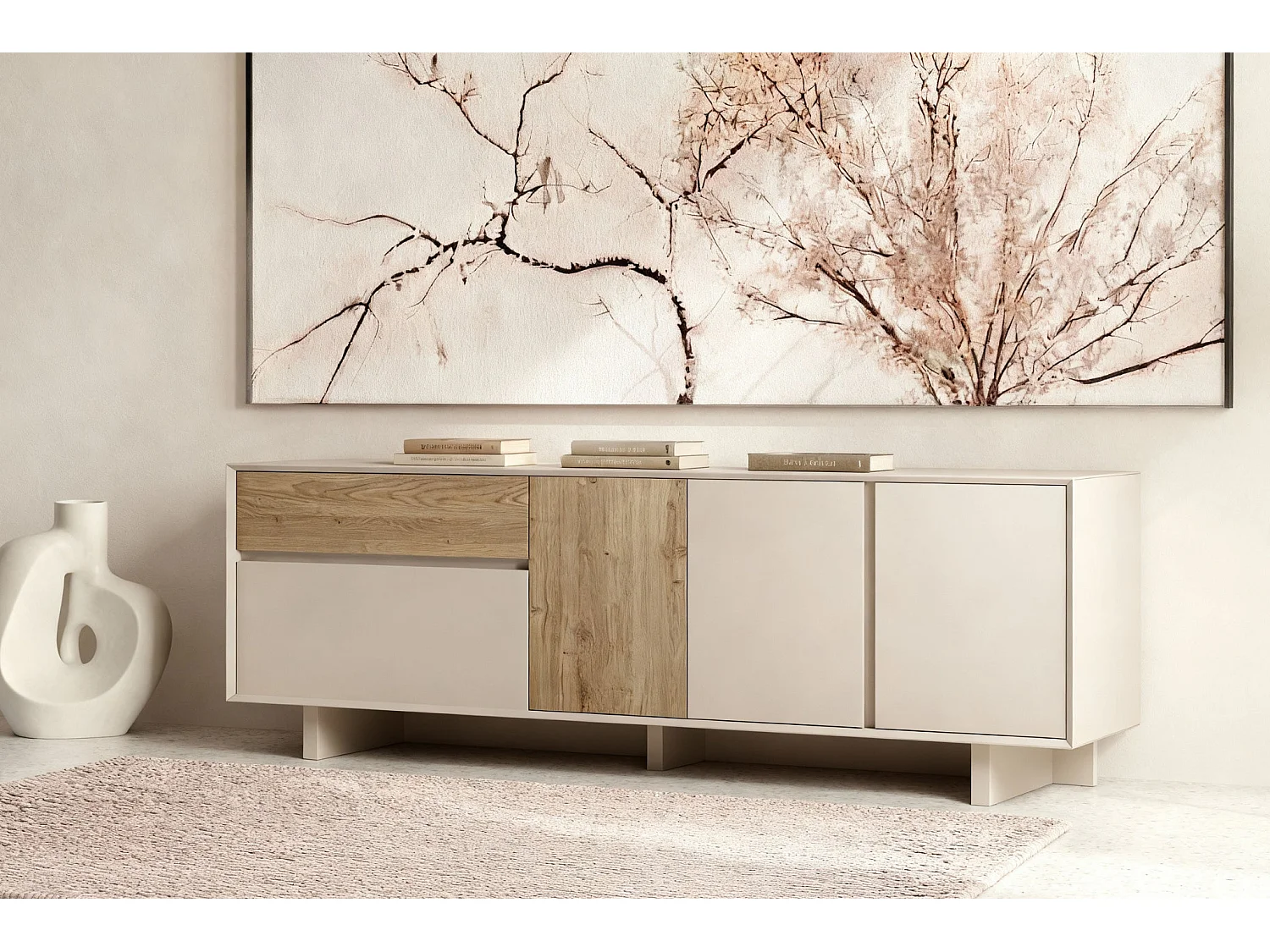 ARKA - Buffet 4 portes 180cm en mélamine - Beige