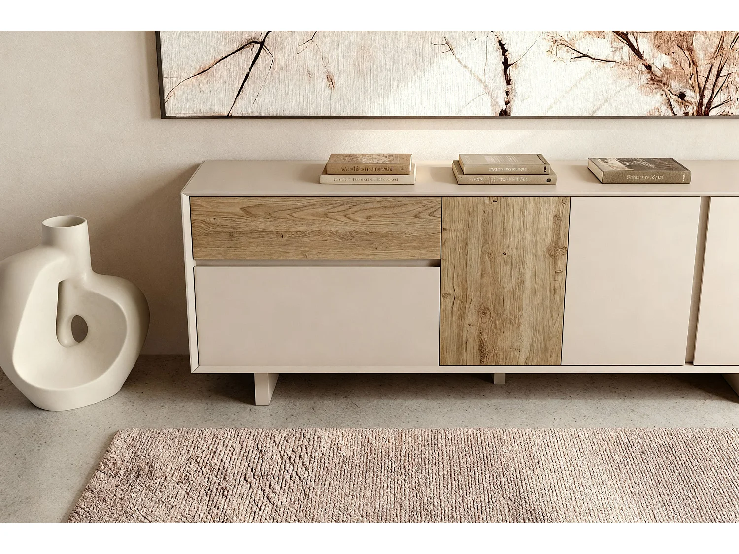 ARKA - Buffet 4 portes 180cm en mélamine - Beige