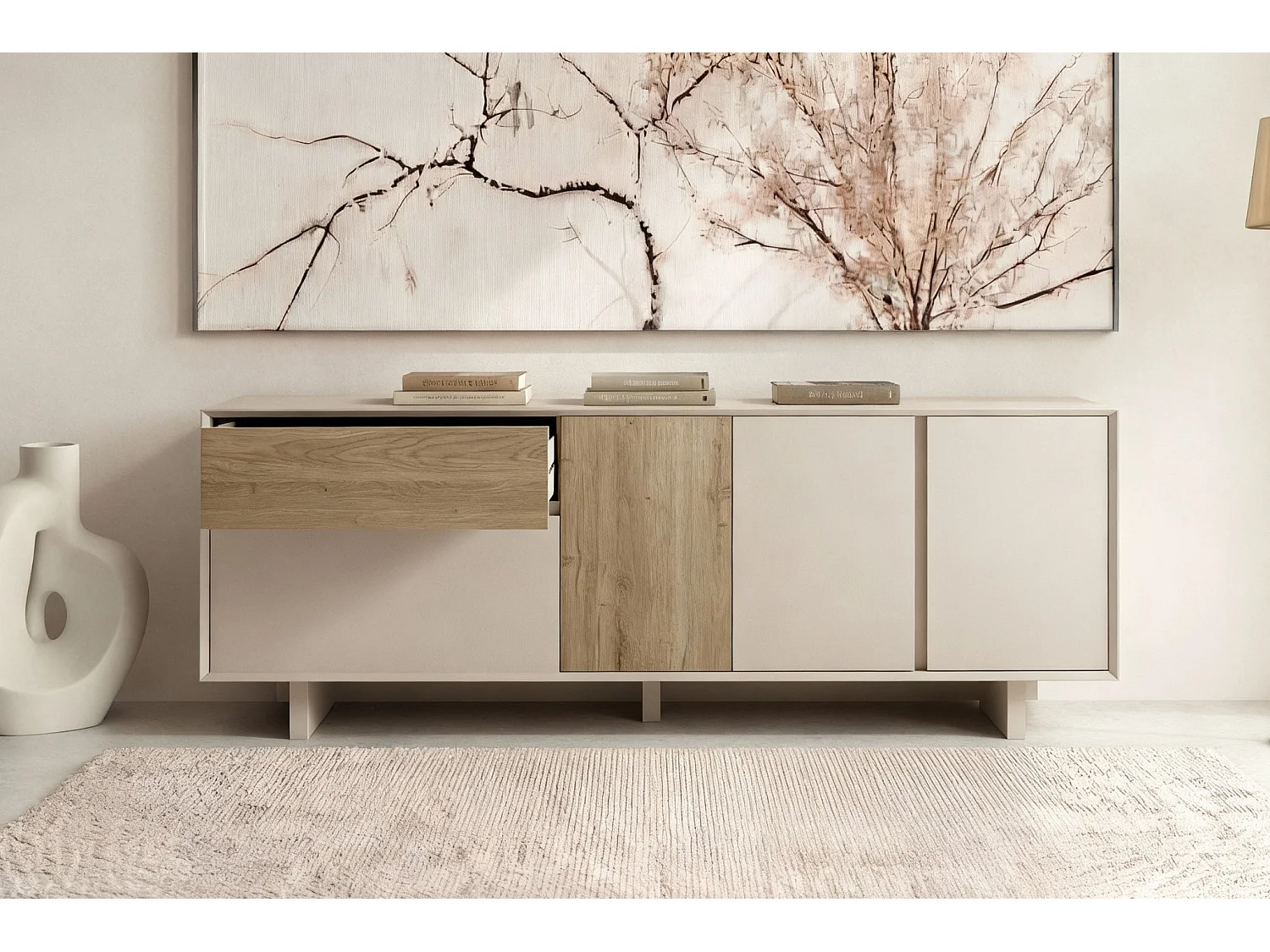 ARKA - Buffet 4 portes 180cm en mélamine - Beige