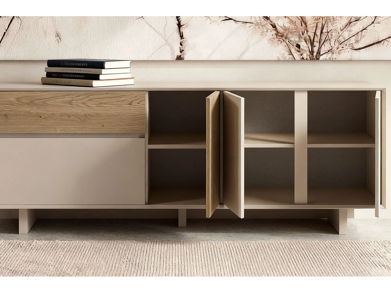 ARKA - Buffet 4 portes 180cm en mélamine - Beige