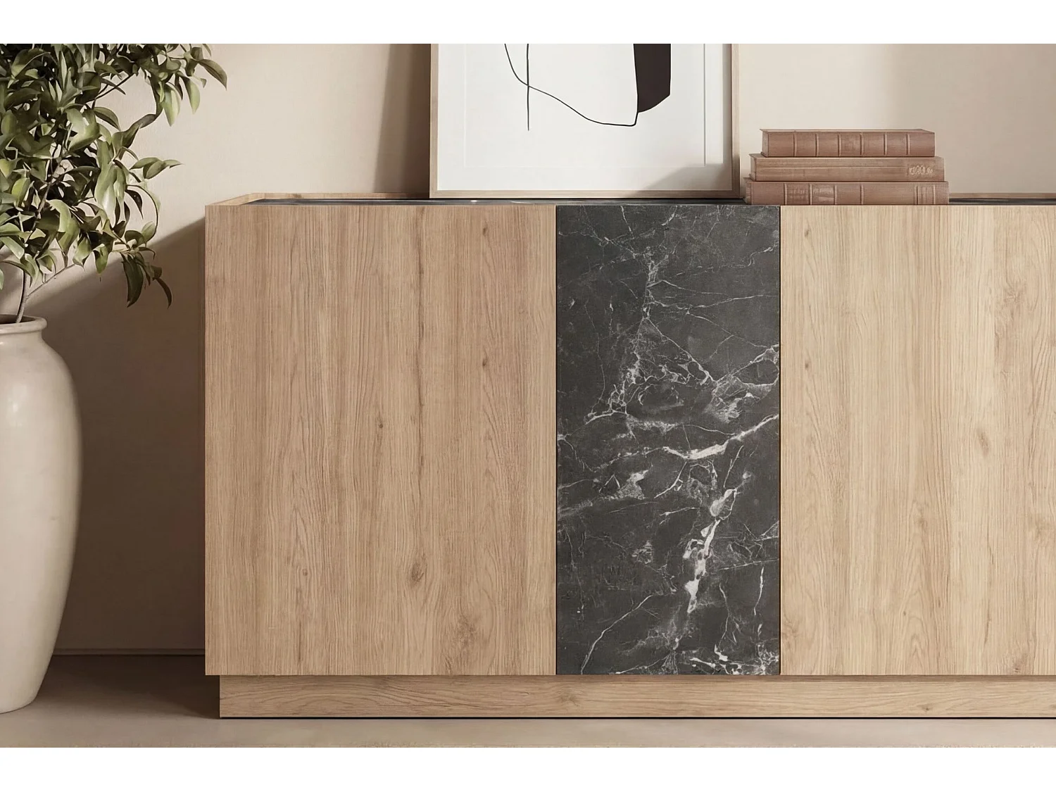 AUREN - Buffet 3 portes 140cm en mélamine - Chêne clair
