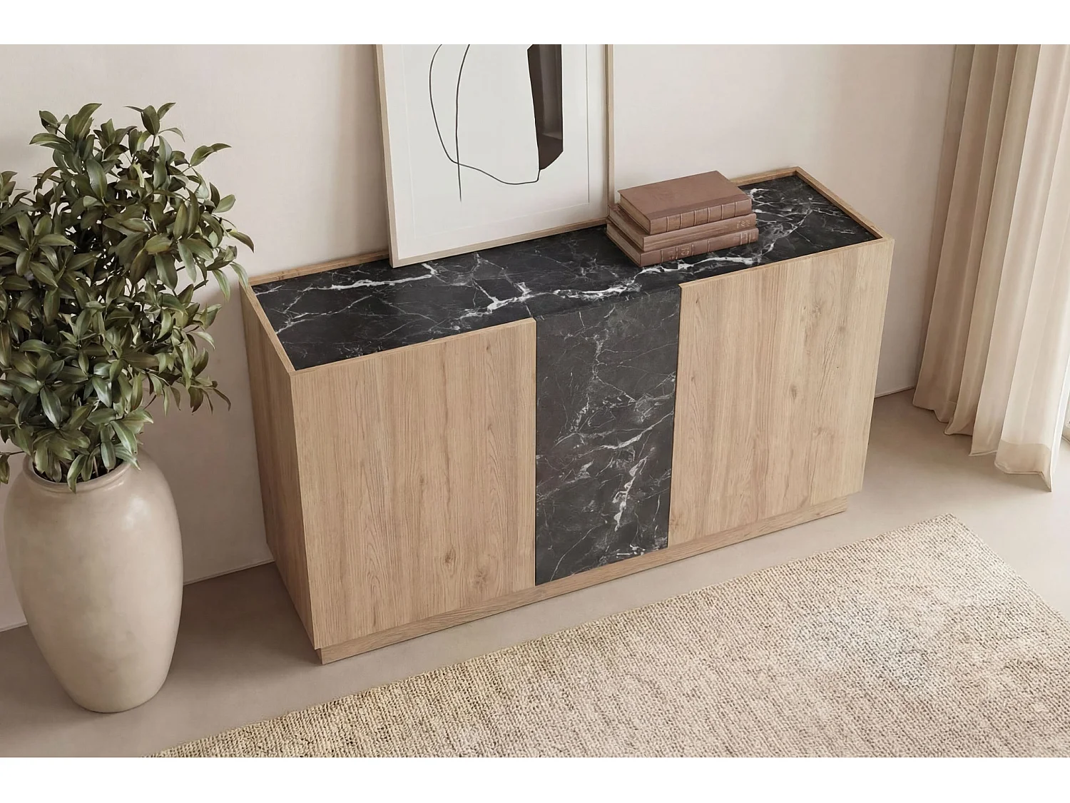 AUREN - Buffet 3 portes 140cm en mélamine - Chêne clair