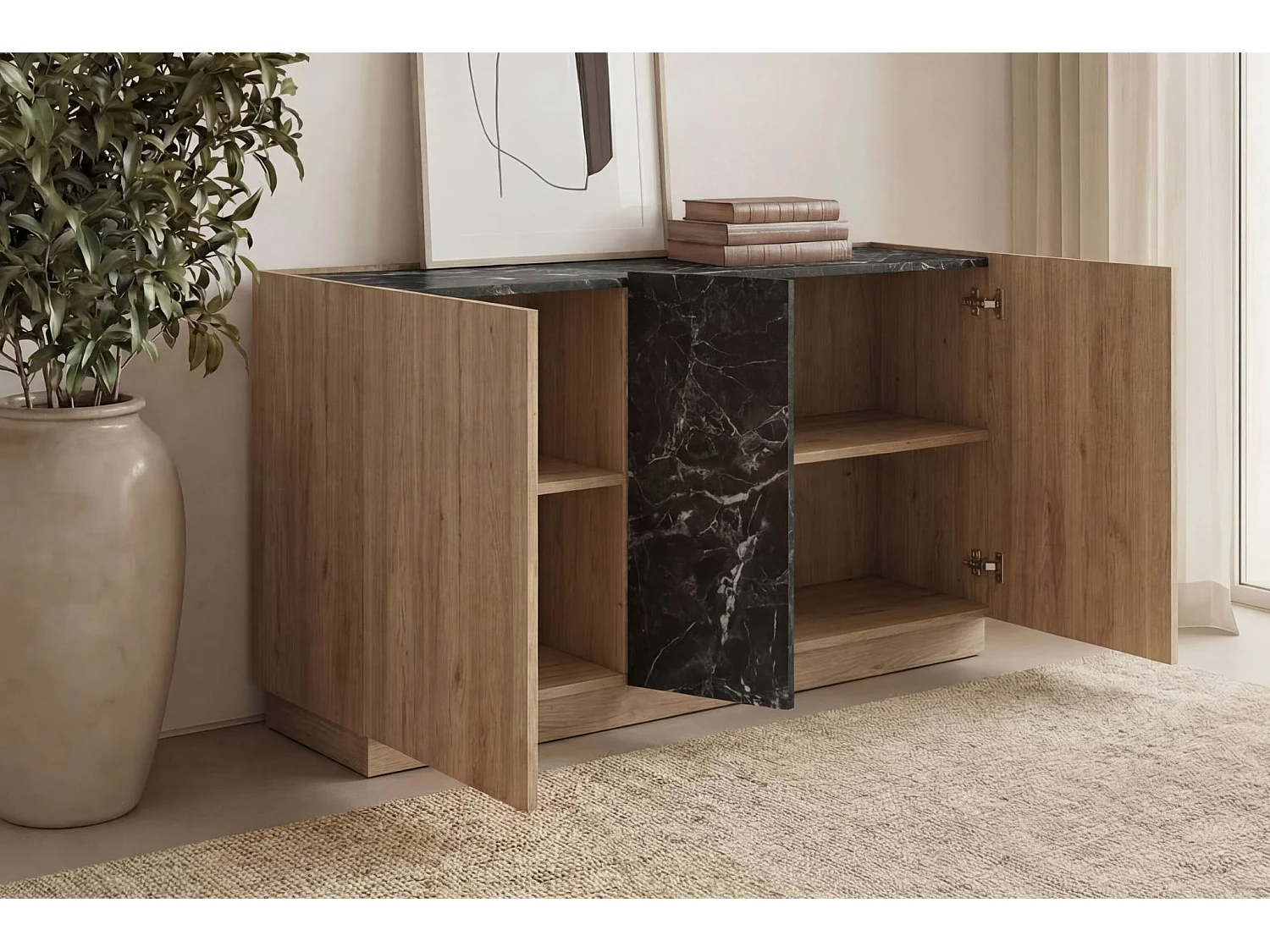 AUREN - Buffet 3 portes 140cm en mélamine - Chêne clair