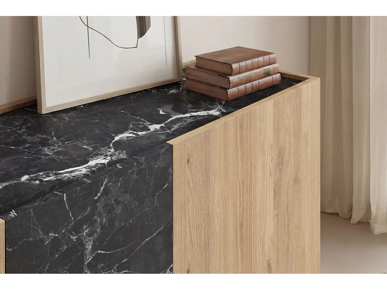 AUREN - Buffet 3 portes 140cm en mélamine - Chêne clair