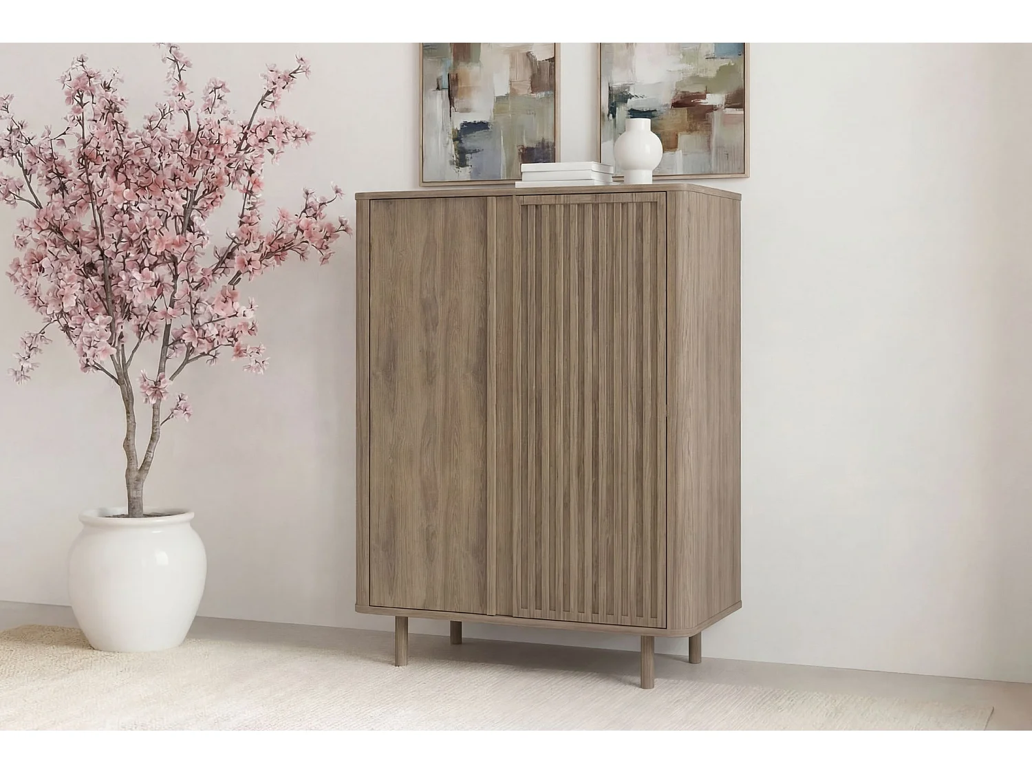 BLOOM - Commode 2 tiroirs 86cm en mélamine - Chêne clair