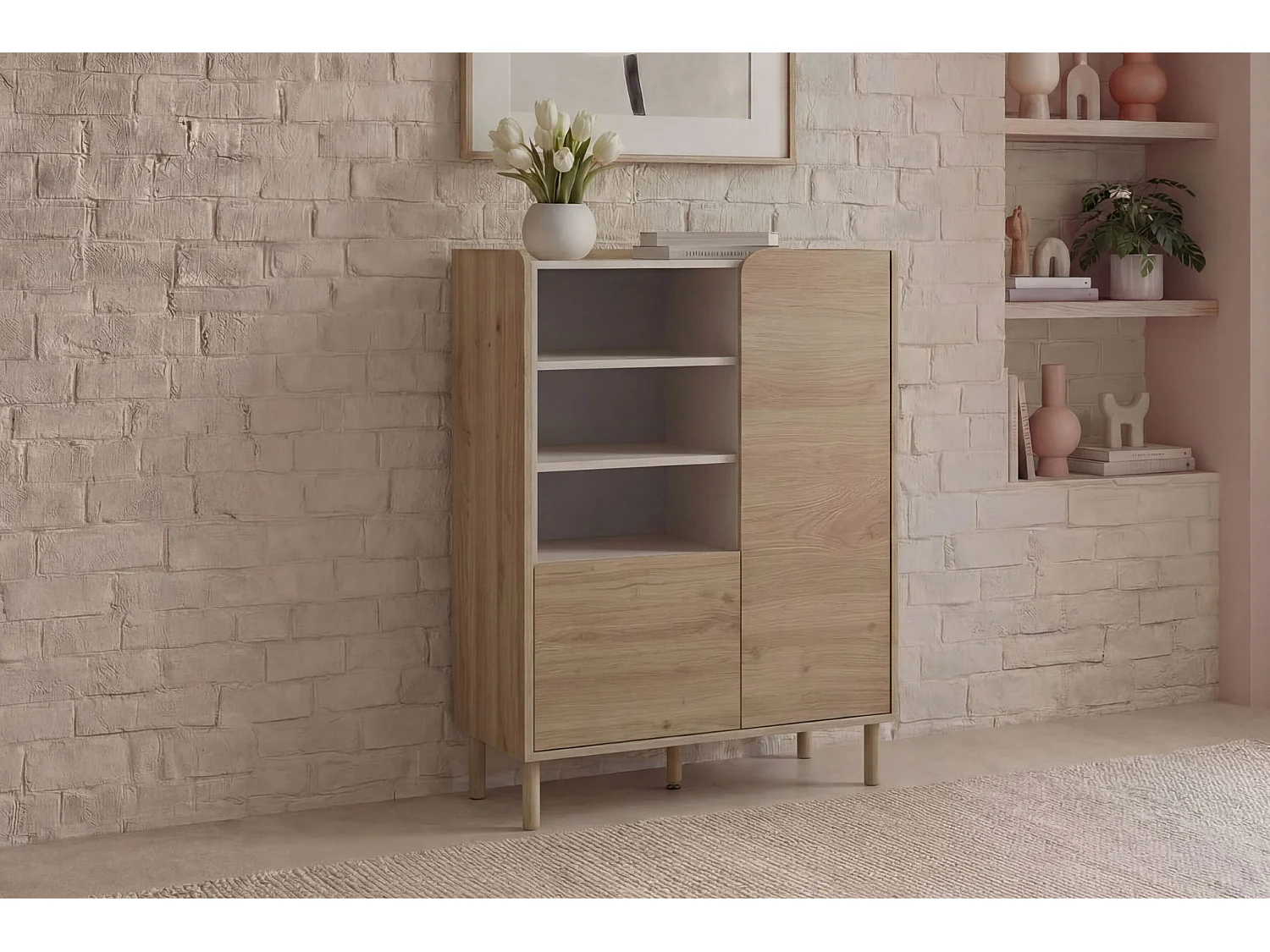 ISADORA - Commode 2 tiroirs 90cm en mélamine - Chêne clair