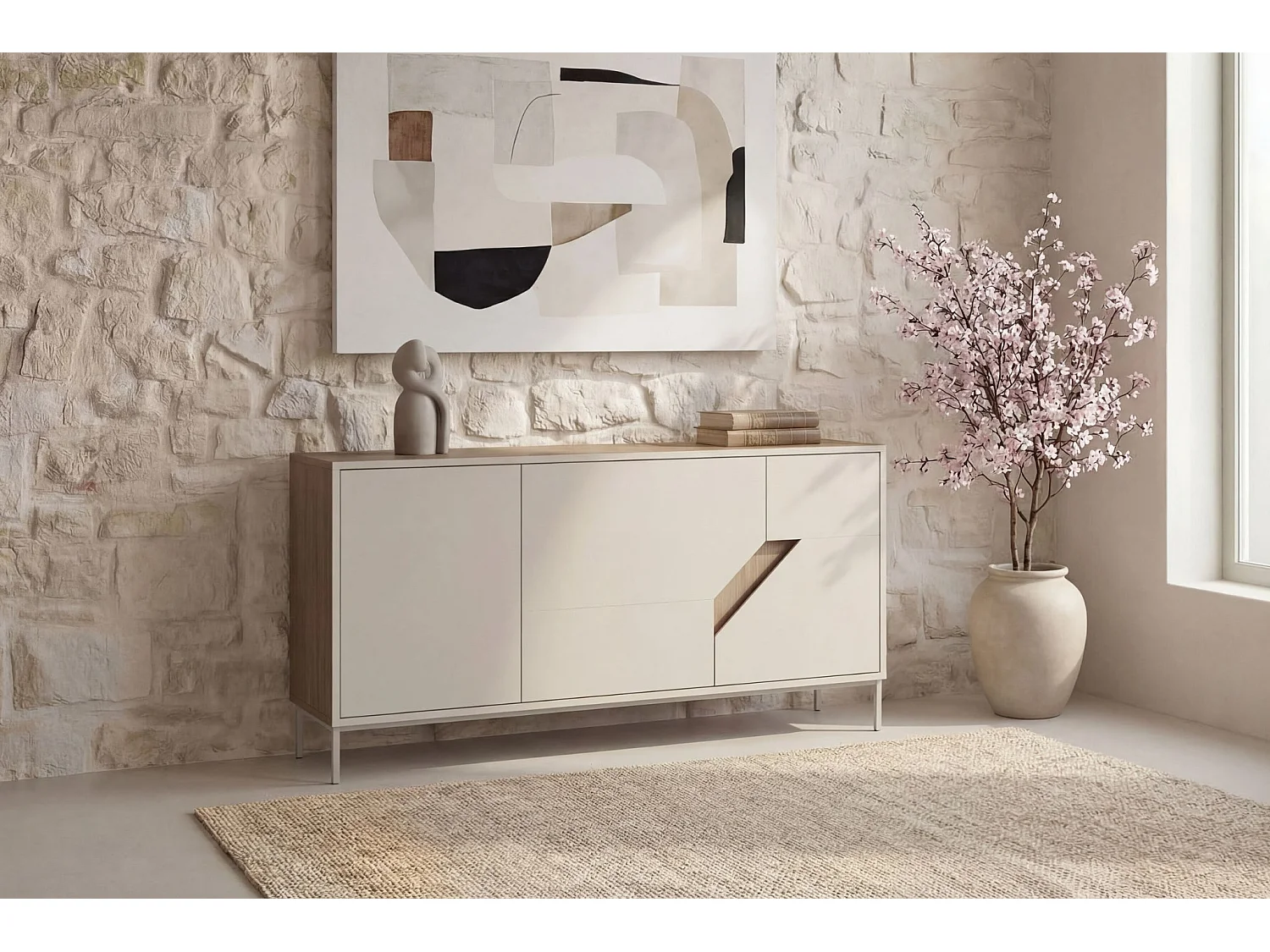 DALIA - Buffet 3 portes 150cm en mélamine - Beige