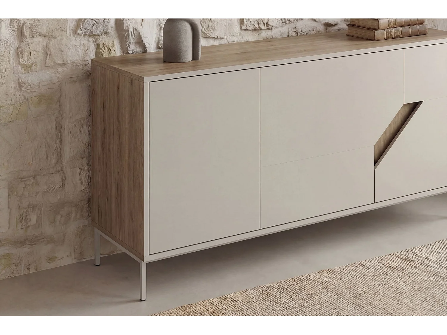 DALIA - Buffet 3 portes 150cm en mélamine - Beige