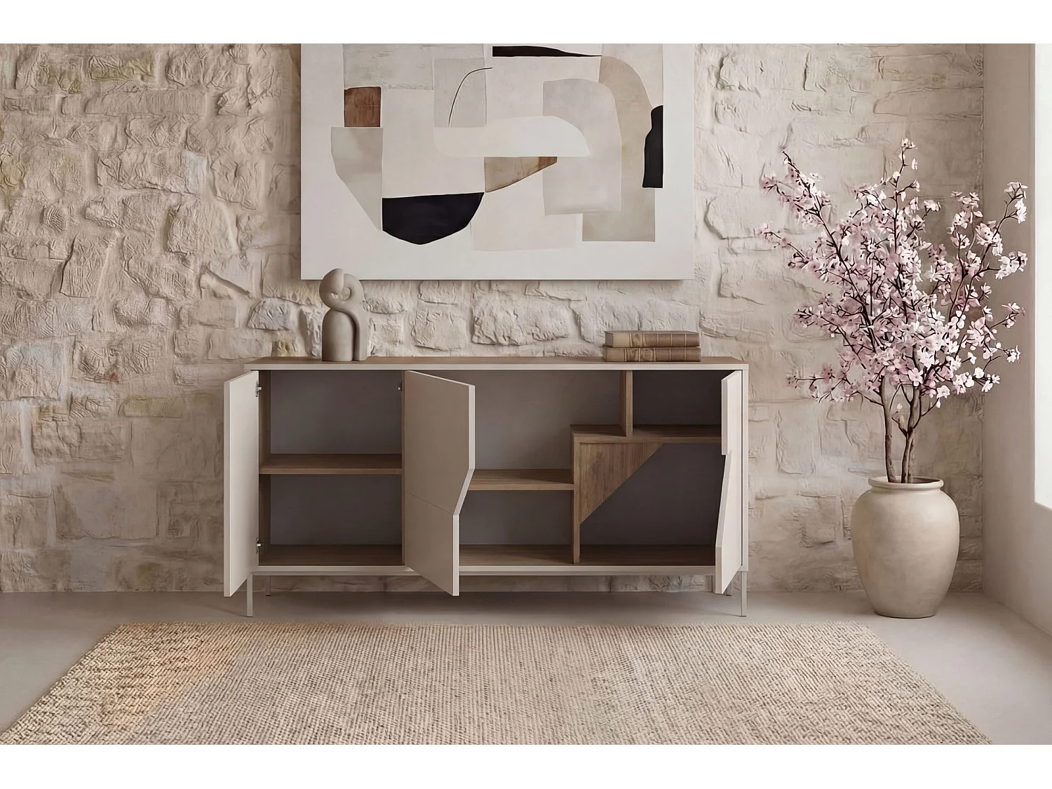 DALIA - Buffet 3 portes 150cm en mélamine - Beige