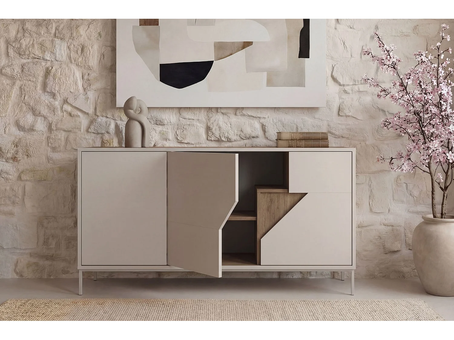 DALIA - Buffet 3 portes 150cm en mélamine - Beige