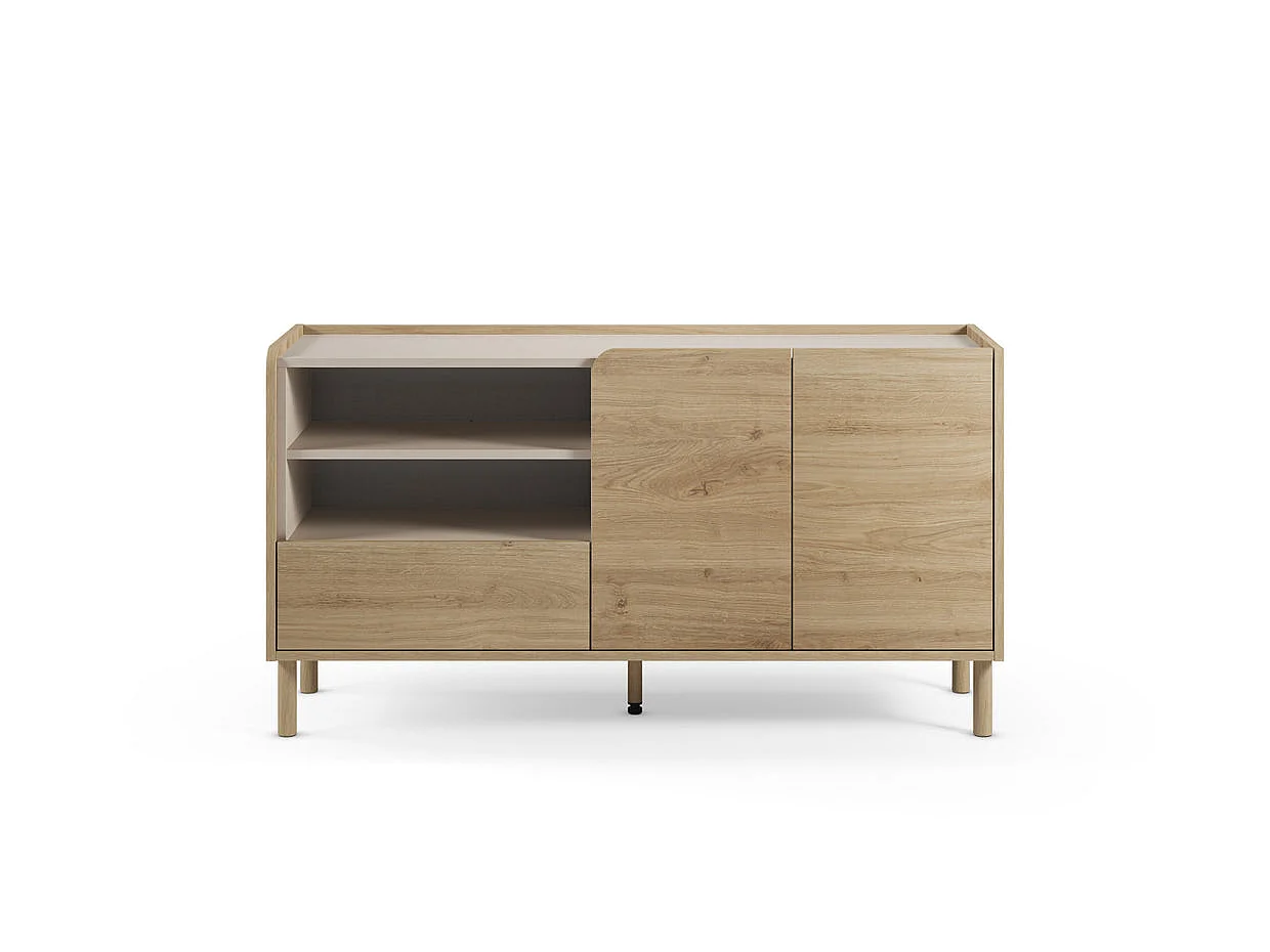 ISADORA - Buffet 2 portes 141cm en mélamine - Chêne clair