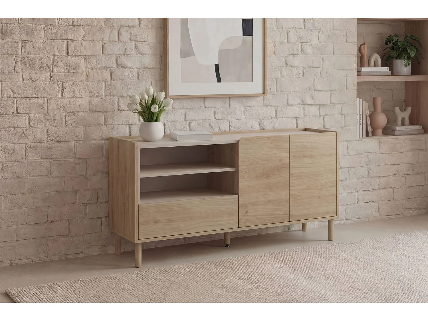 ISADORA - Buffet 2 portes 141cm en mélamine - Chêne clair