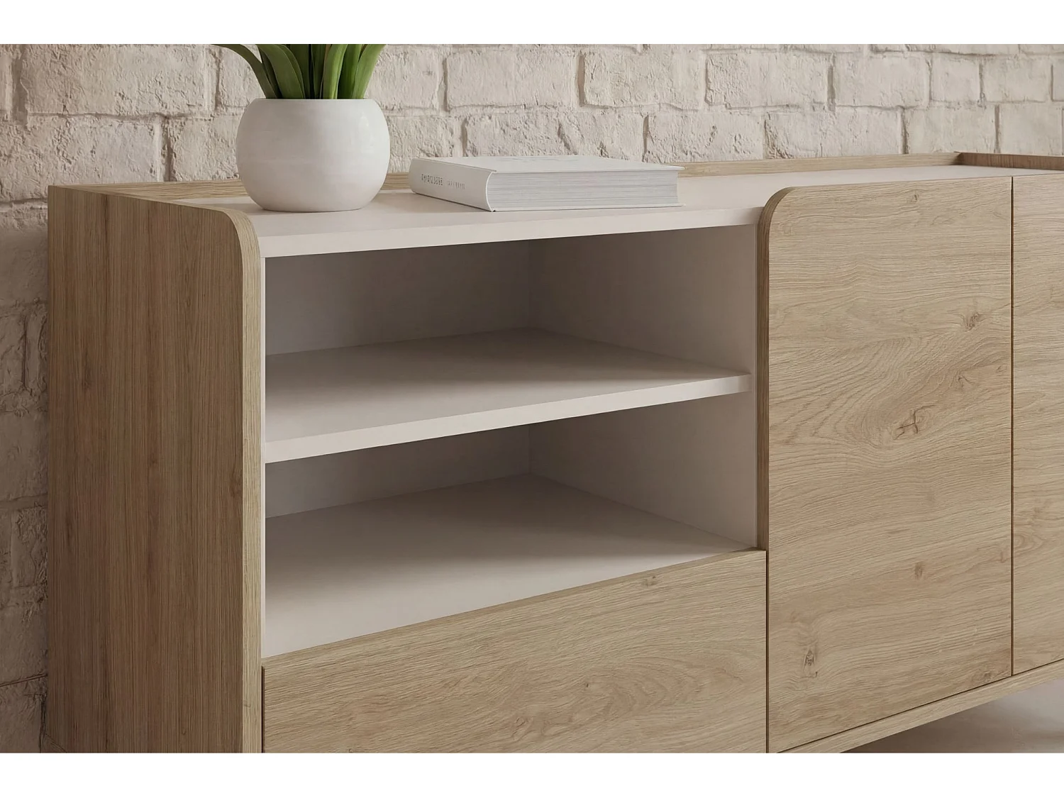 ISADORA - Buffet 2 portes 141cm en mélamine - Chêne clair