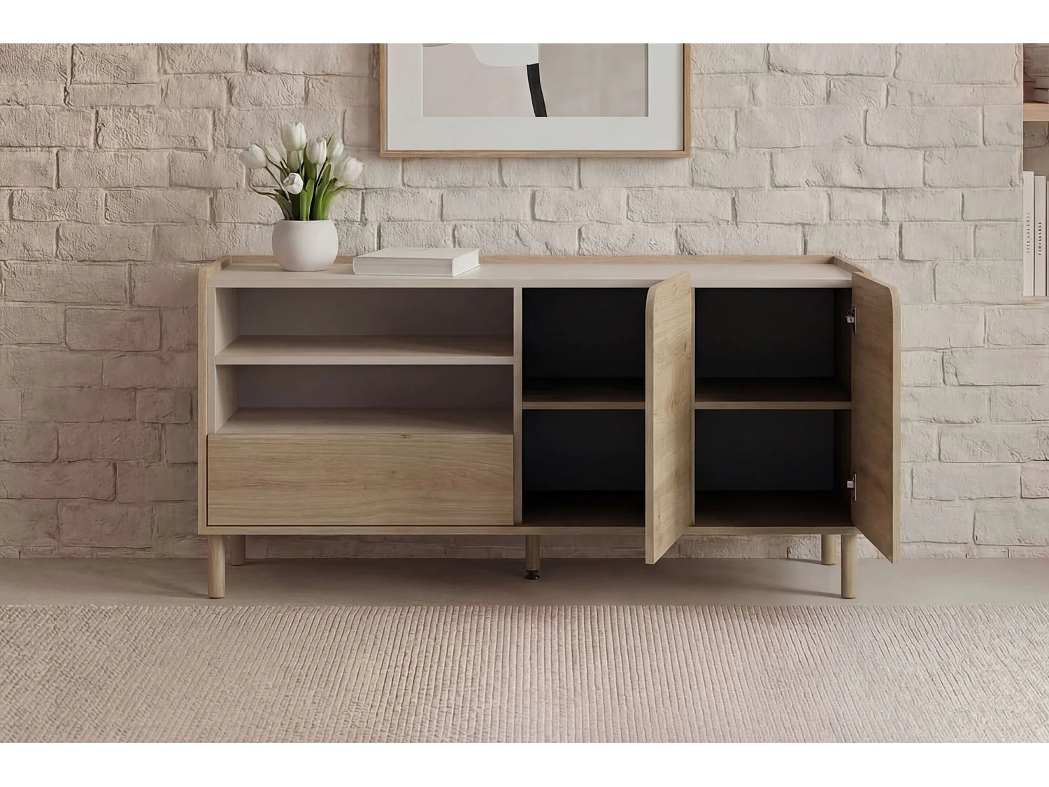 ISADORA - Buffet 2 portes 141cm en mélamine - Chêne clair