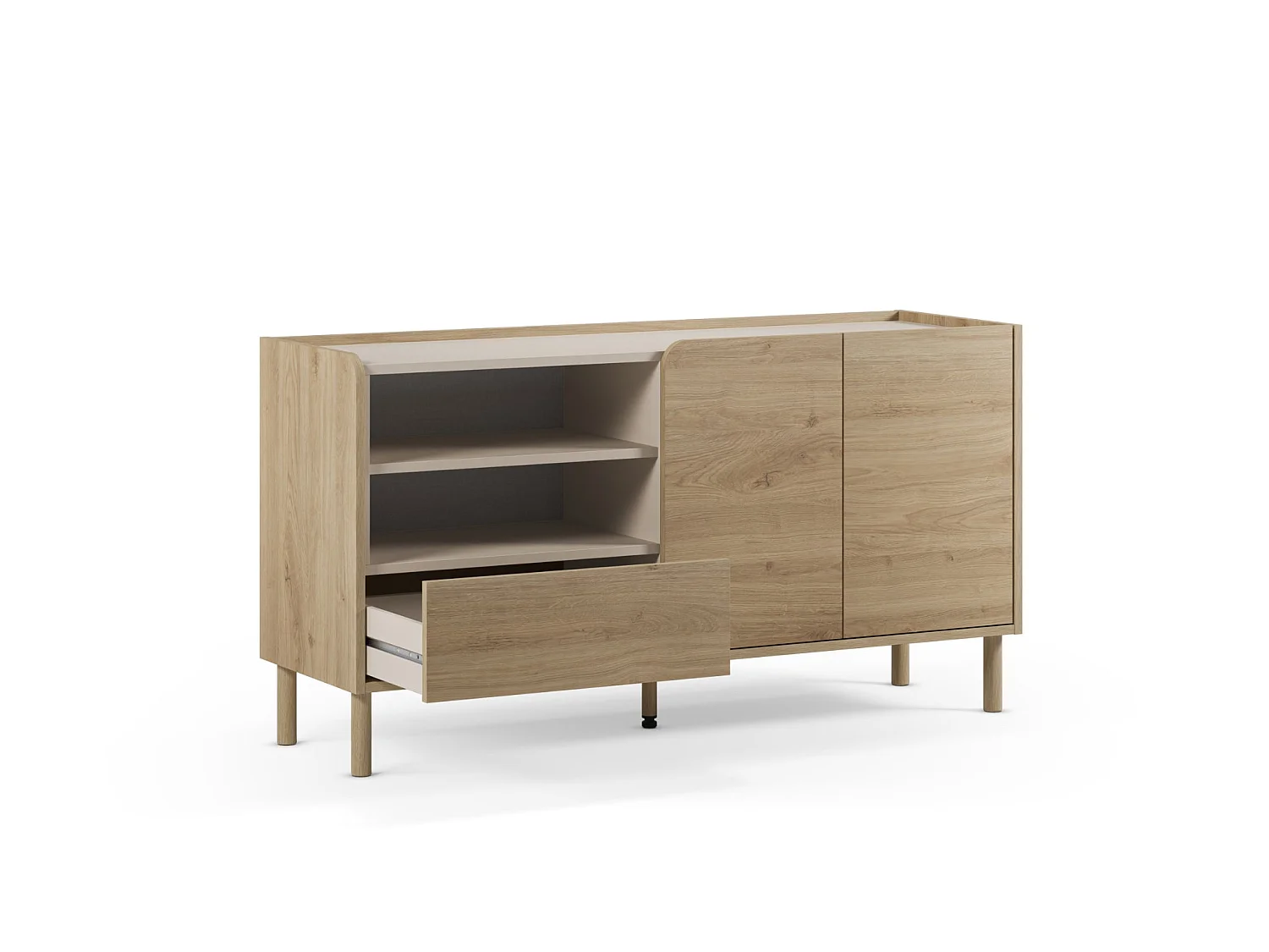 ISADORA - Buffet 2 portes 141cm en mélamine - Chêne clair