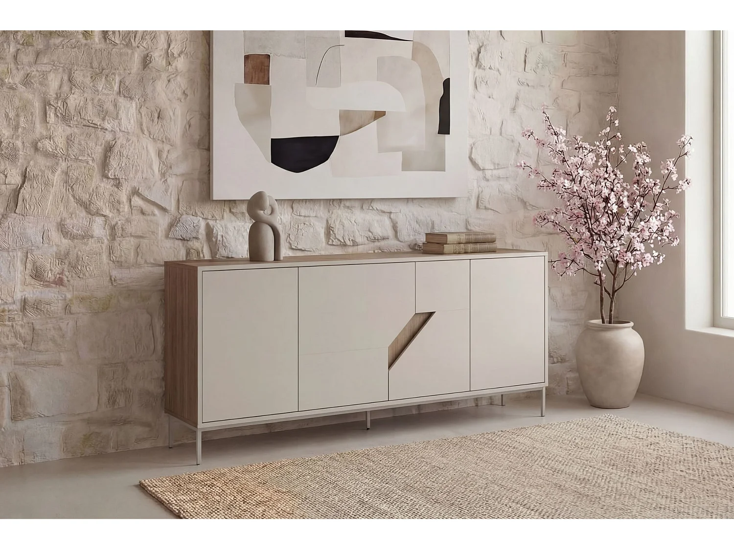 DALIA - Buffet 4 portes 180cm en mélamine - Beige