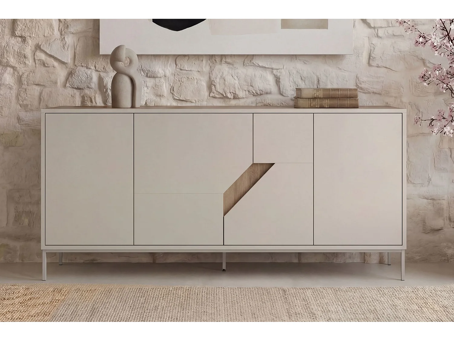 DALIA - Buffet 4 portes 180cm en mélamine - Beige