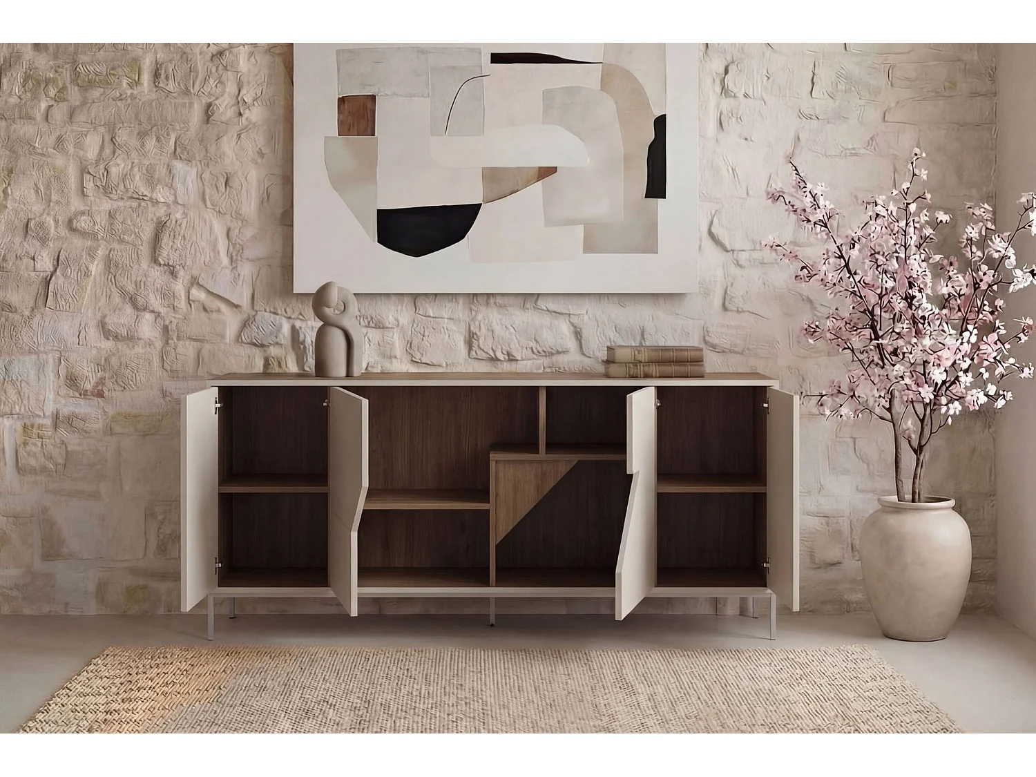DALIA - Buffet 4 portes 180cm en mélamine - Beige