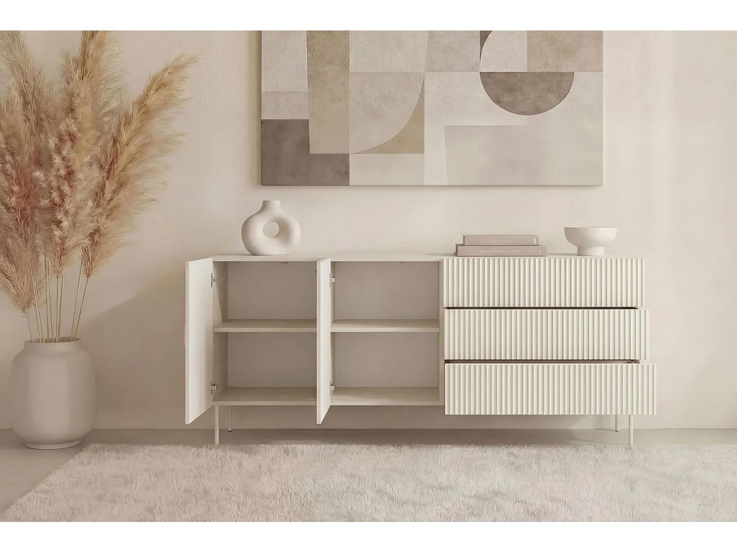 ZORA - Buffet 177cmpieds en métal - Blanc