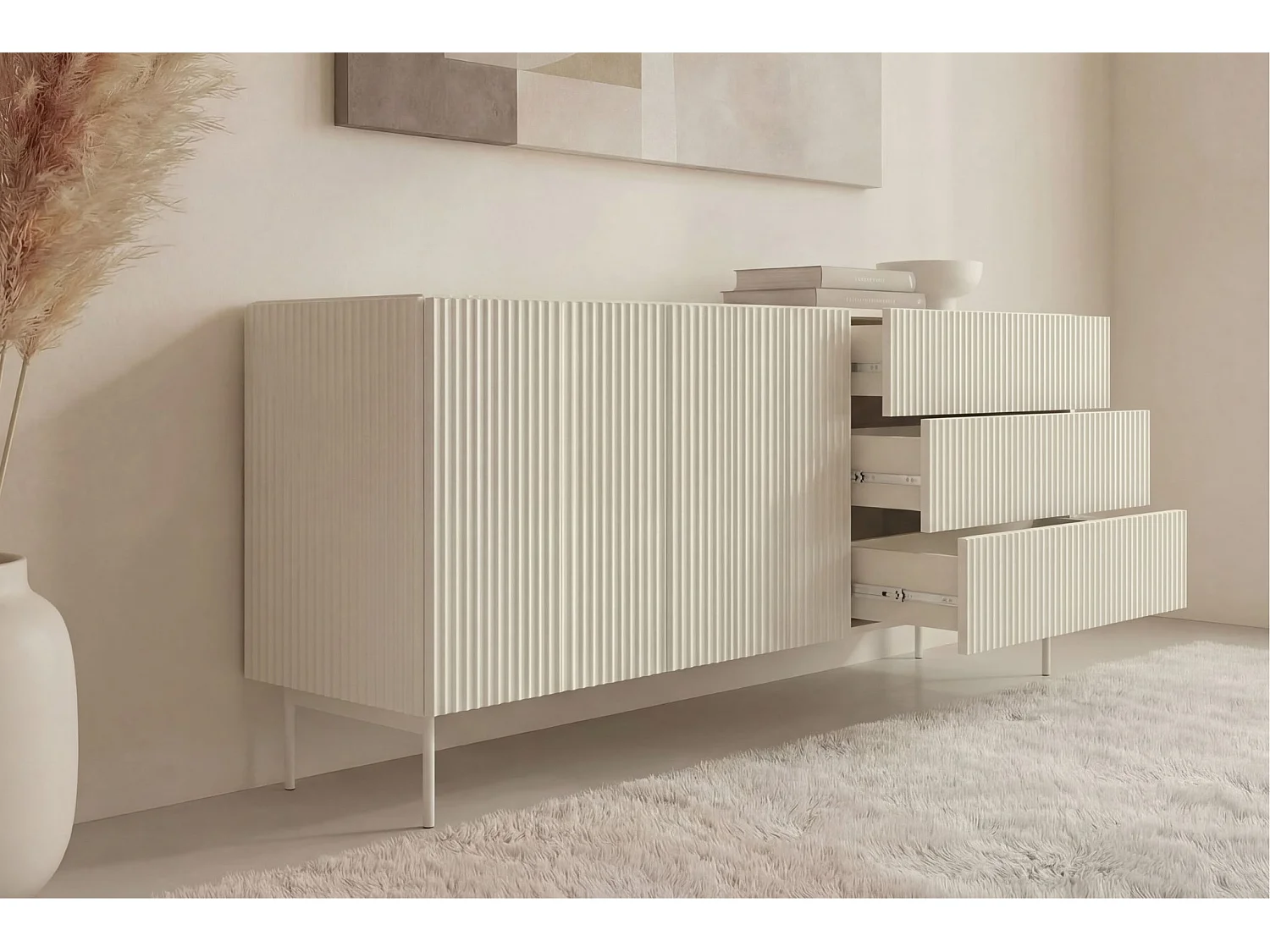 ZORA - Buffet 177cmpieds en métal - Blanc