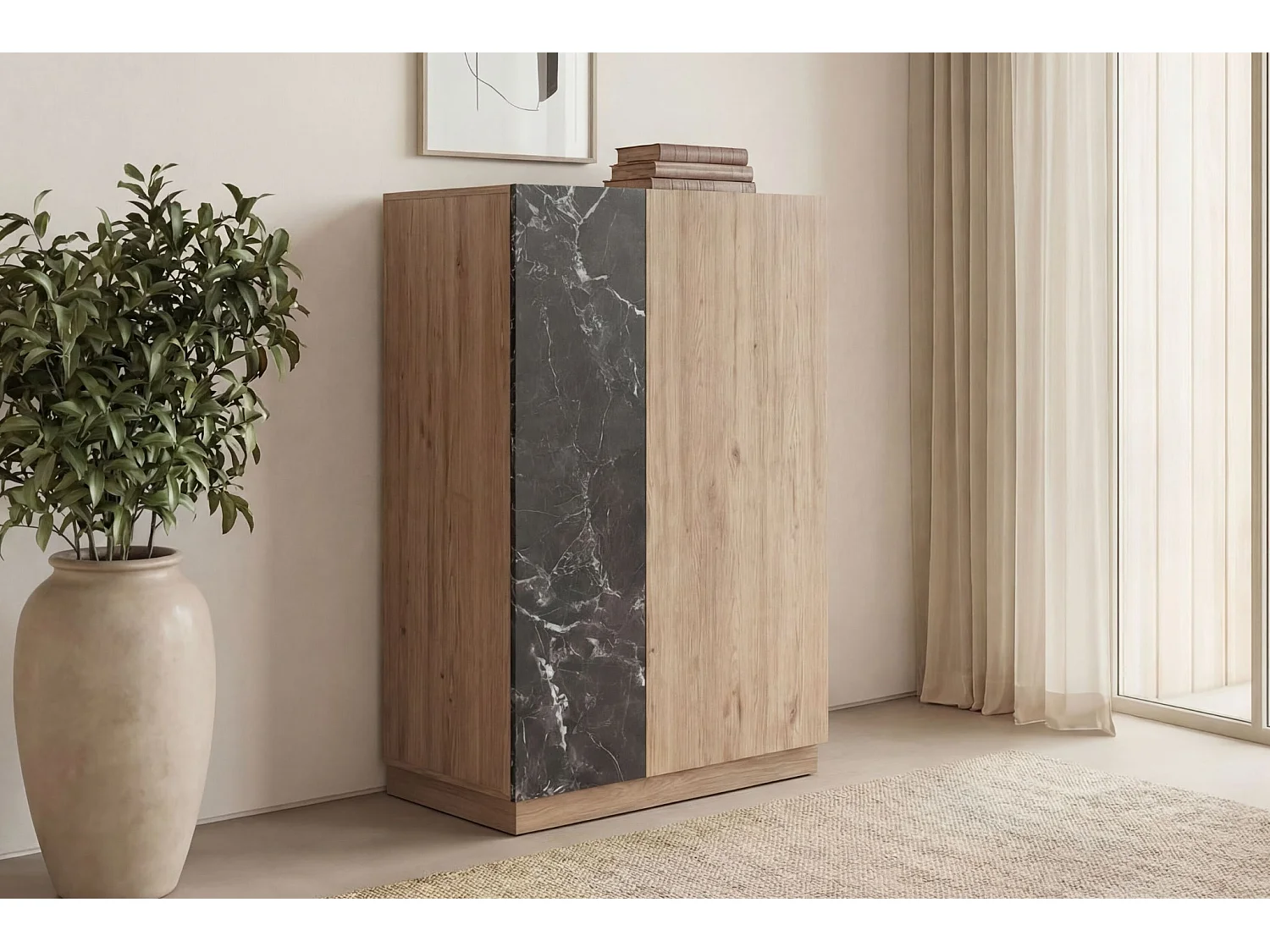 AUREN - Commode 2 portes 90cm en mélamine - Chêne clair