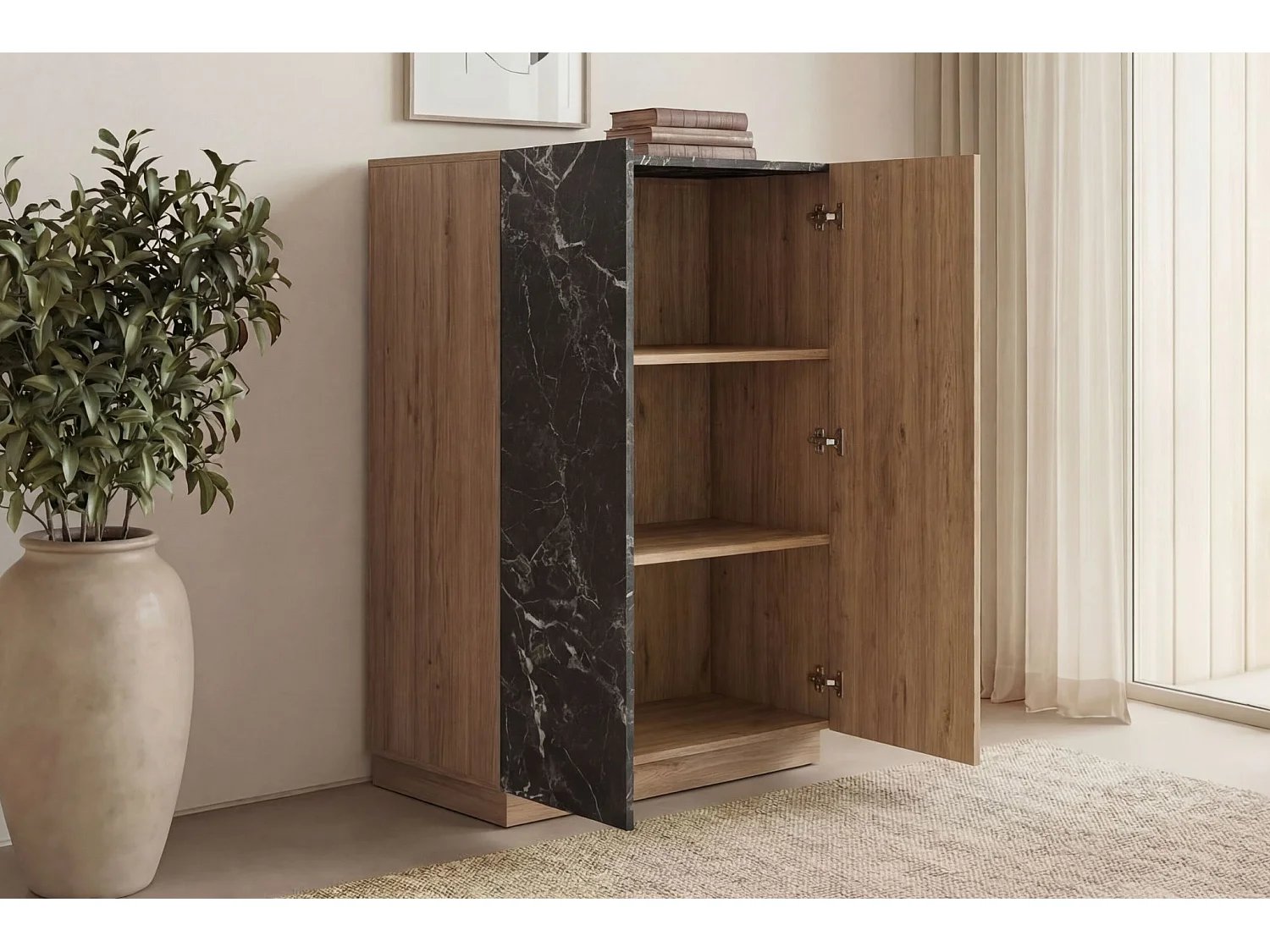 AUREN - Commode 2 portes 90cm en mélamine - Chêne clair