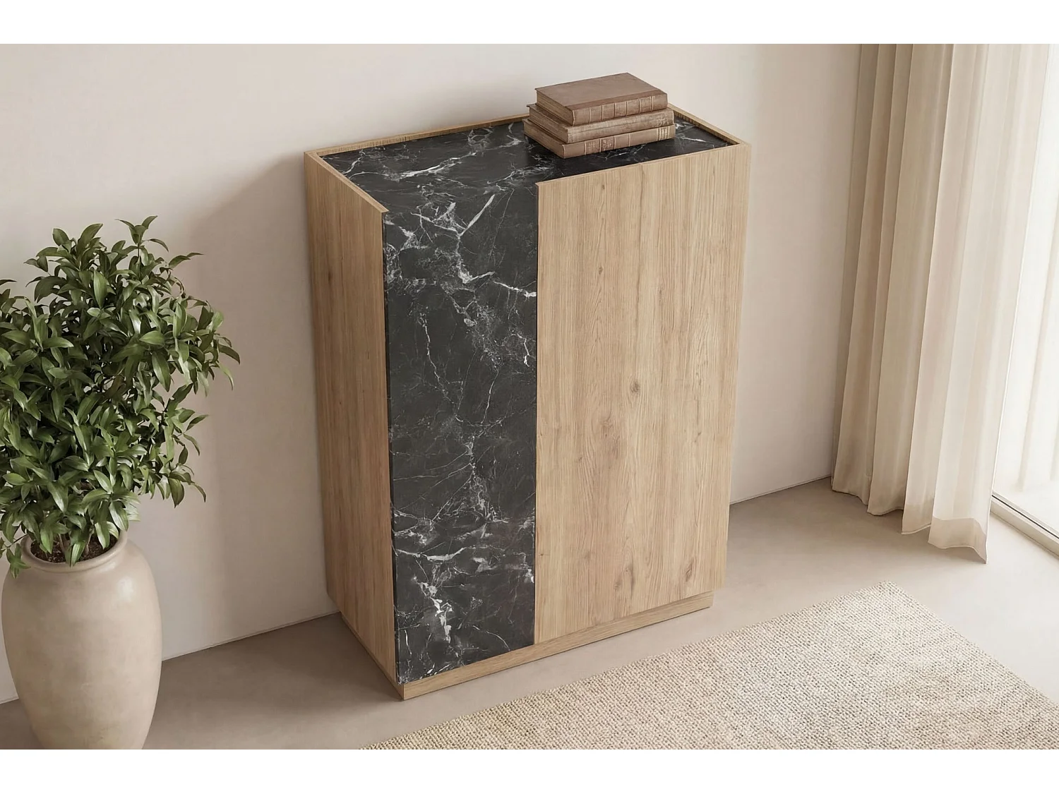 AUREN - Commode 2 portes 90cm en mélamine - Chêne clair