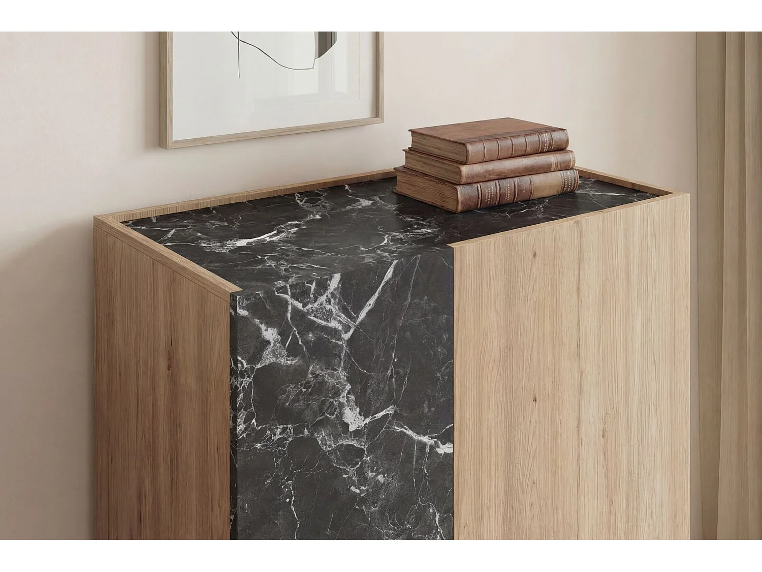AUREN - Commode 2 portes 90cm en mélamine - Chêne clair